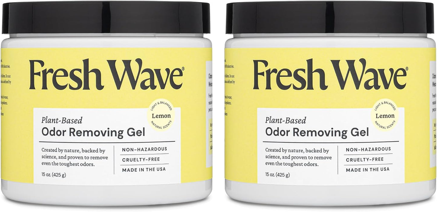 Fresh Wave Lemon Odor Removing Gel, 15 oz., Pack of 2 - Safer Odor Absorbers for Home, Natural Plant-Based Odor Eliminator, Every 15 oz. lasts 30-60 Days, For Cooking, Trash & Pets