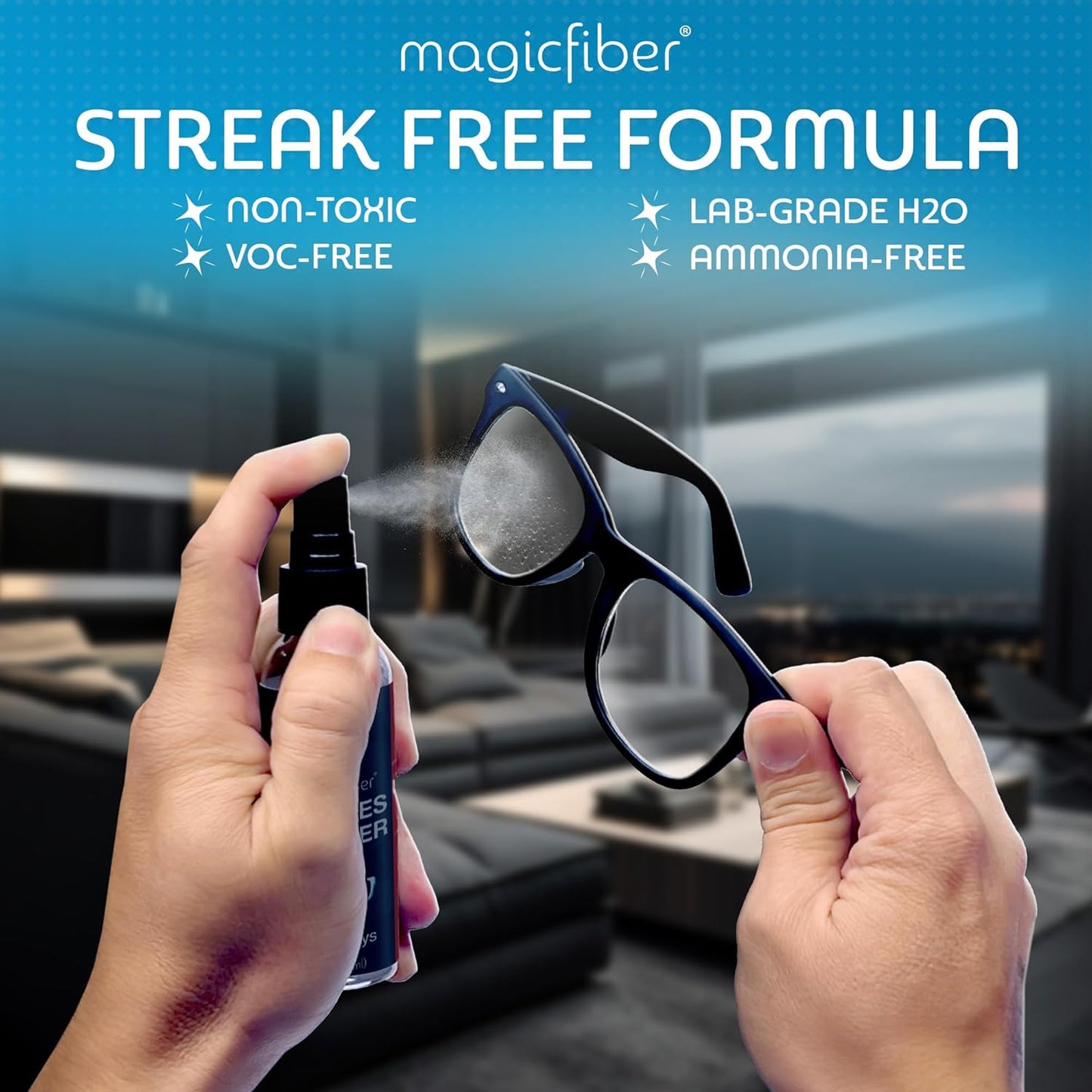 MagicFiber Glasses Cleaner Kit - (2) Eyeglass Cleaner Sprays + (2) Microfiber Cleaning Cloth - Wipes For Eye Glasses, Lenses, Cameras, Screens, Sunglasses, Phones, Electronics, Computer, VR, TV