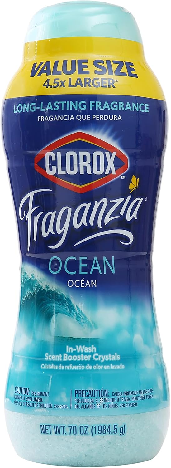 Clorox Fraganzia Laundry Scent Booster Crystals in Ocean Scent - Scented In-Wash Freshener Beads for Fresh, Clean, Great Smelling Clothes and Linens, 70 Oz