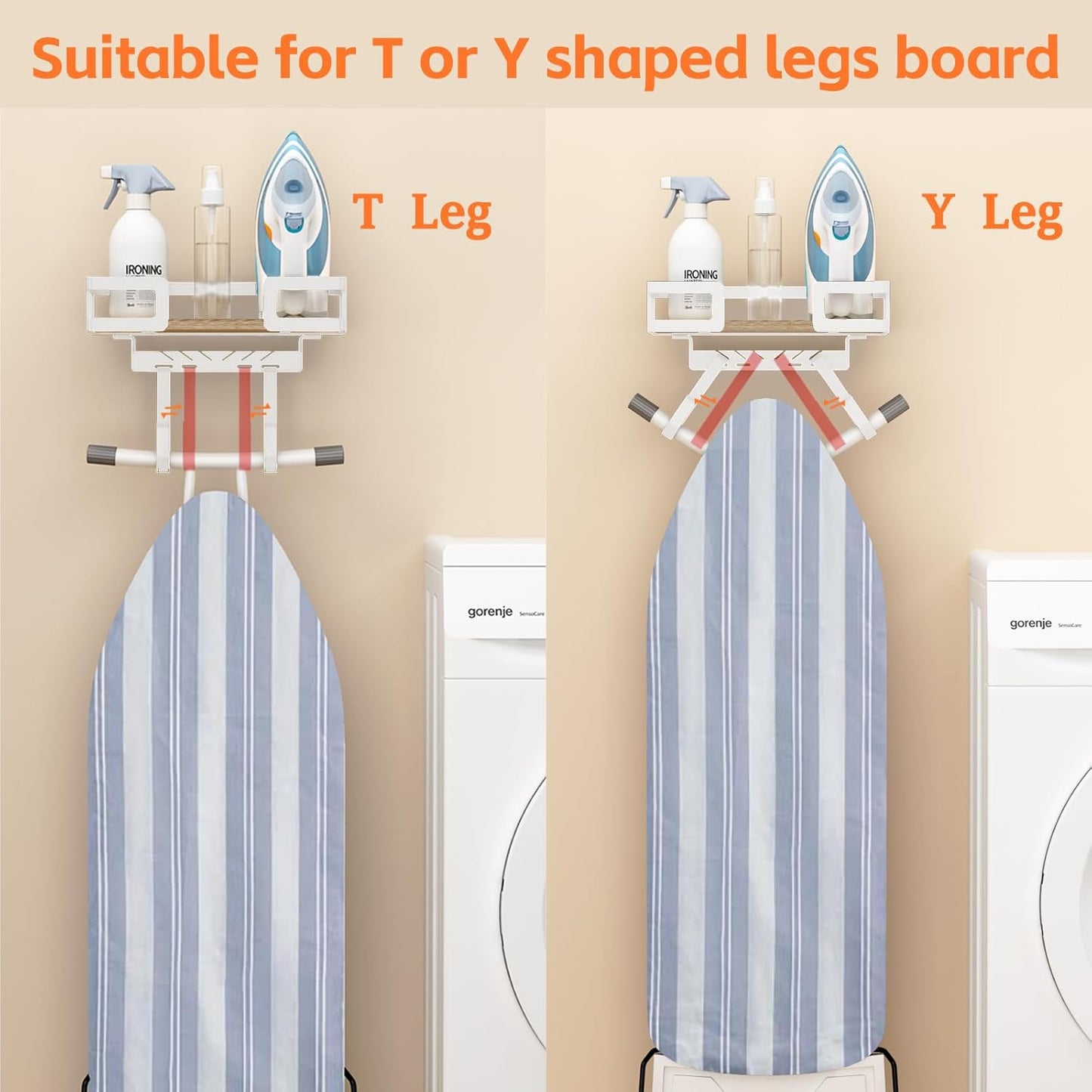 Ironing Board Holder Wall Mount, Iron Board Wall Hanger, Sewing, Laundry Room Organization, White, T&V Shaped Space Saving Iron Holder for Laundry Room Decor and Accessories, Organization and Storage
