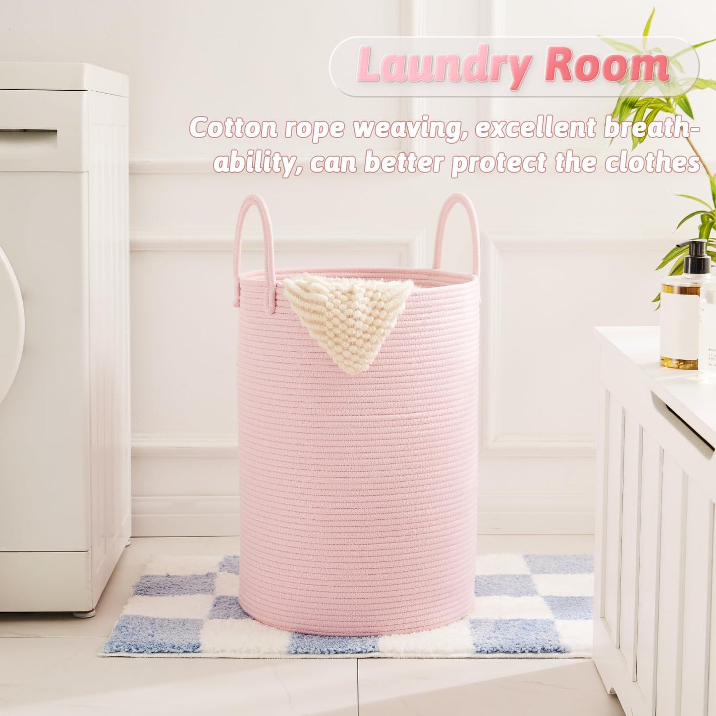 Laundry Basket,Woven Cotton Rope Laundry Hamper,80L for Decorative Storage of Dirty Clothes,Toys and Blankets in Bathroom,Baby Room and Living Room