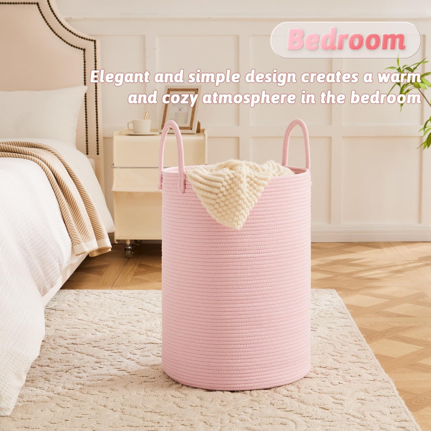 Laundry Basket,Woven Cotton Rope Laundry Hamper,80L for Decorative Storage of Dirty Clothes,Toys and Blankets in Bathroom,Baby Room and Living Room