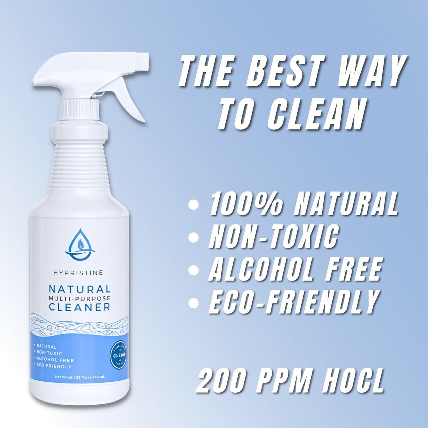 PURE Hypochlorous Acid Spray, Multi-Purpose Cleaner, Superior Shelf Life, 0% Bleach, 0% Alcohol, Food Contact Safe, Eliminate Non-Living Allergens, Remove Pet Odor, Clean Any Surface