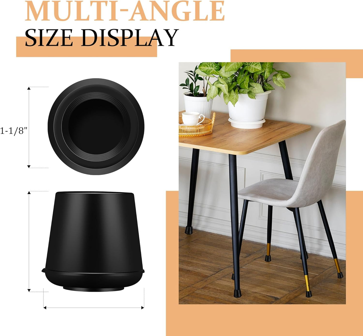 1-1/8” Round Rubber Chair Leg Tips Caps, Chair Leg Floor Protectors, Non-Slip Chairs Legs Caps, Stool Feet Protectors Cap, Folding Metal Chairs Legs Tip Replacement (Black, 8 Pack)