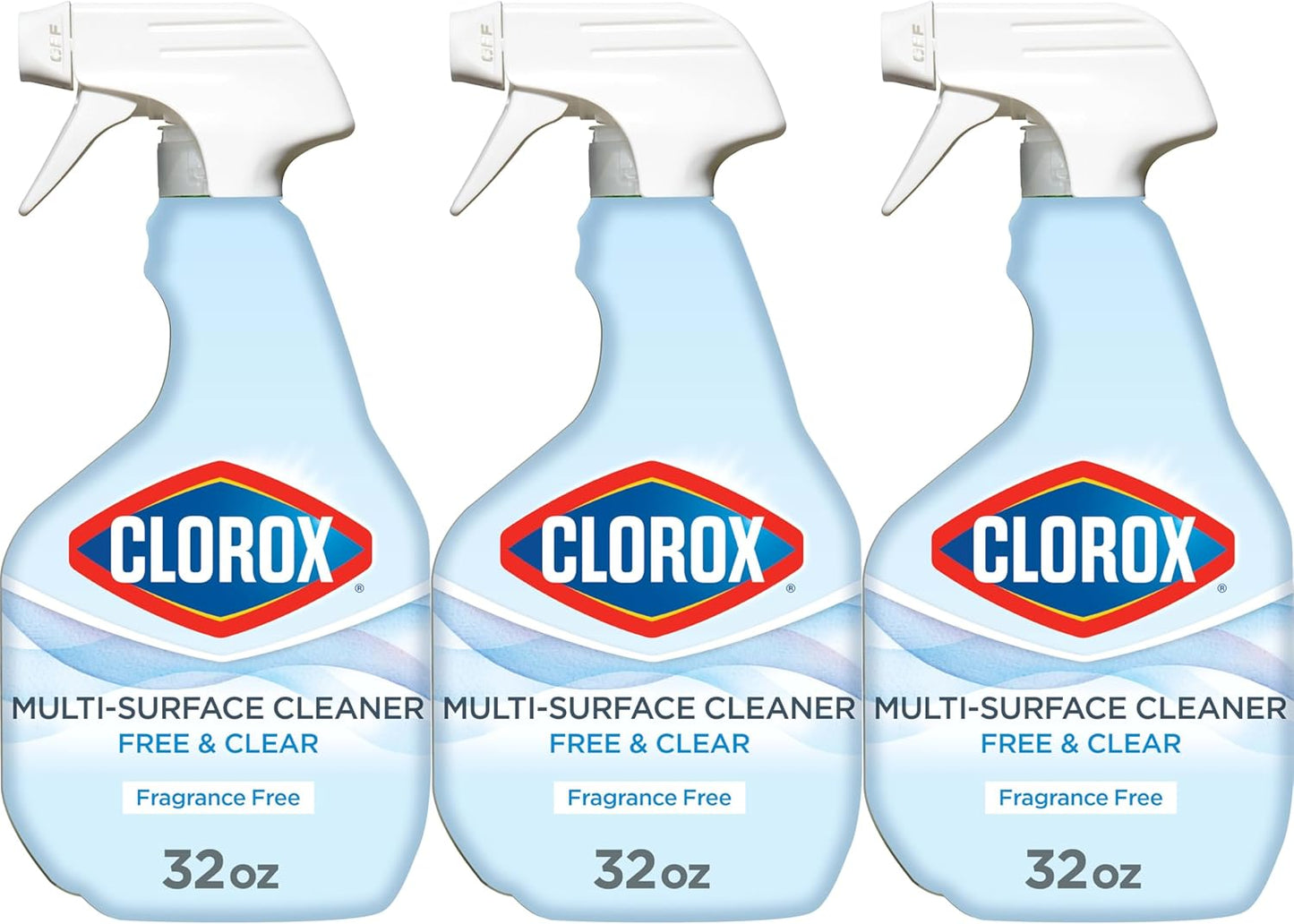 CLOROX Free & Clear Multi Surface Cleaner, Spray Bottle, Fragrance Free, 32 Fluid Ounces, Pack of 3