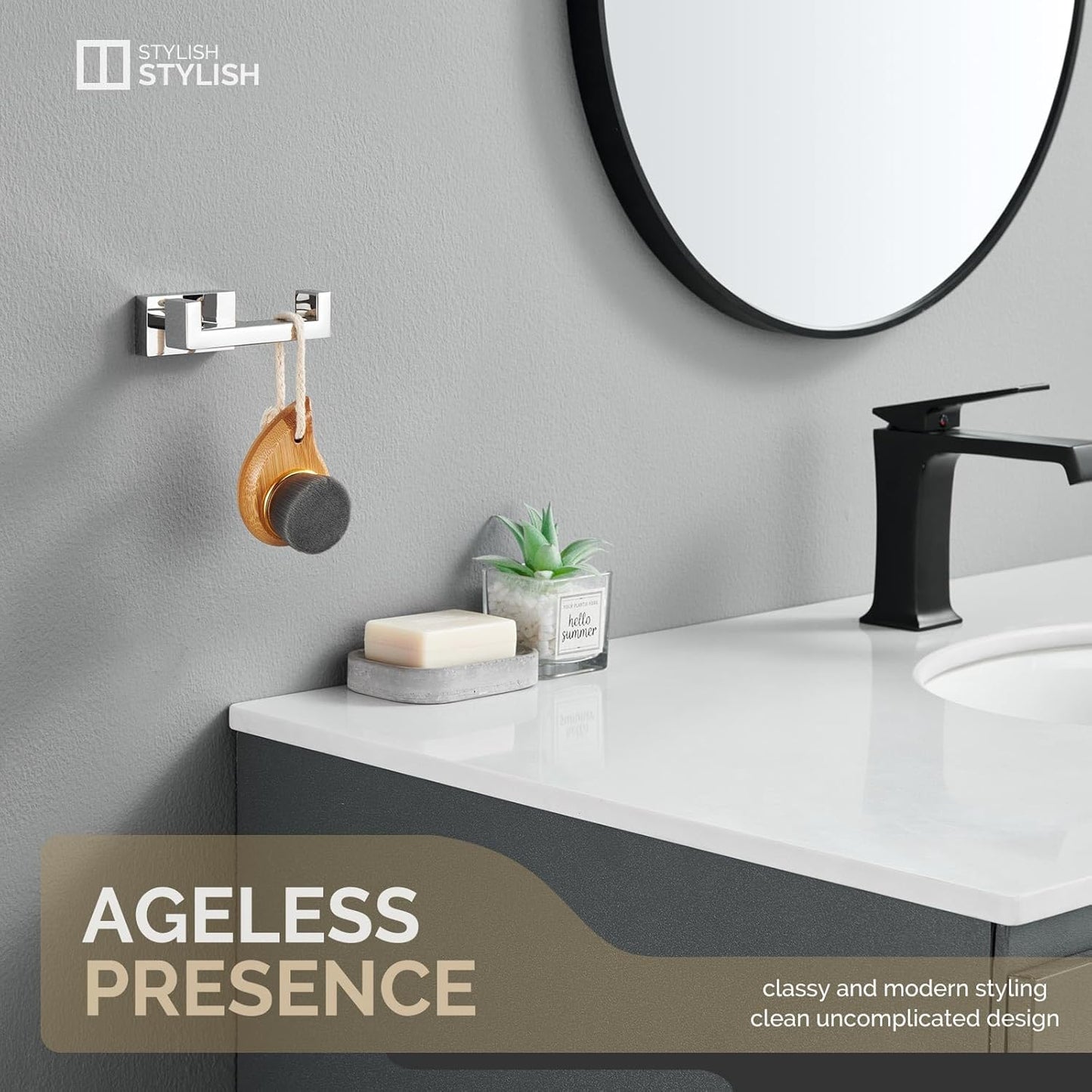 Angle Simple Bathroom Towel Hook, SUS 304 Stainless Steel Hand Towel Double Hook for Wall, Robe Coat Holder, Polished Chrome