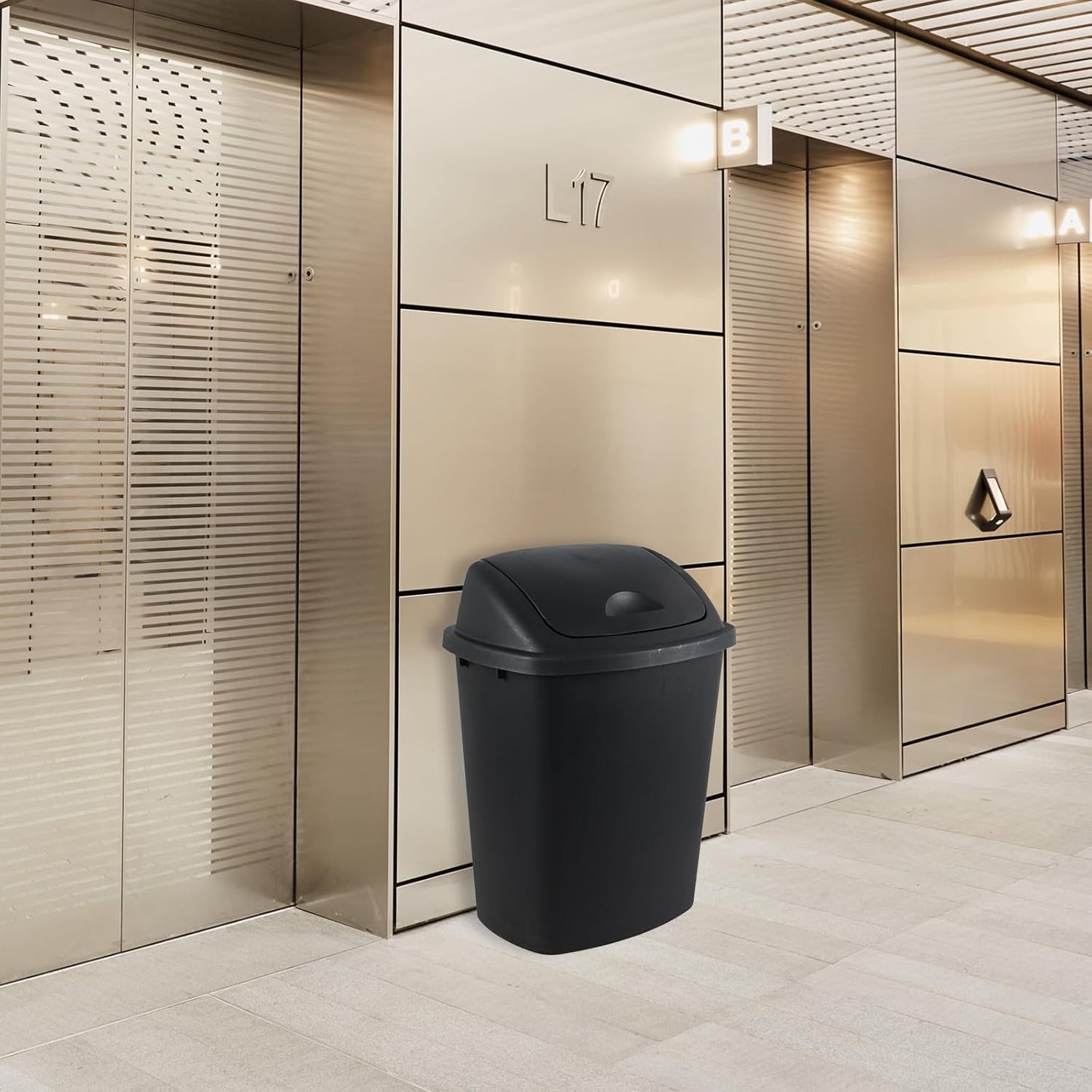 Yuright 40 L / 10 Gallon Swing Lid Trash Bins, 4 Pack Large Plastic Garbage Cans, Black