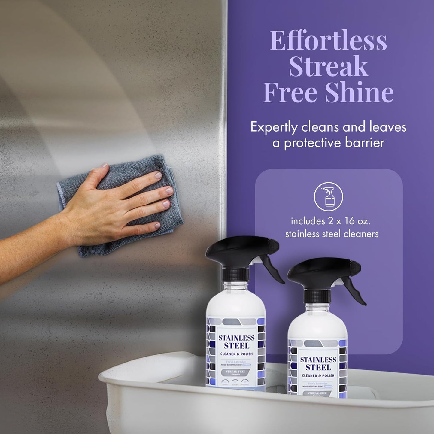 Therapy Stainless Steel Cleaner and Polish 100% USDA Biobased, Fingerprint and Residue Remover, Lavender Essential Oil Scent, Sink Cleaner, Grill Spray