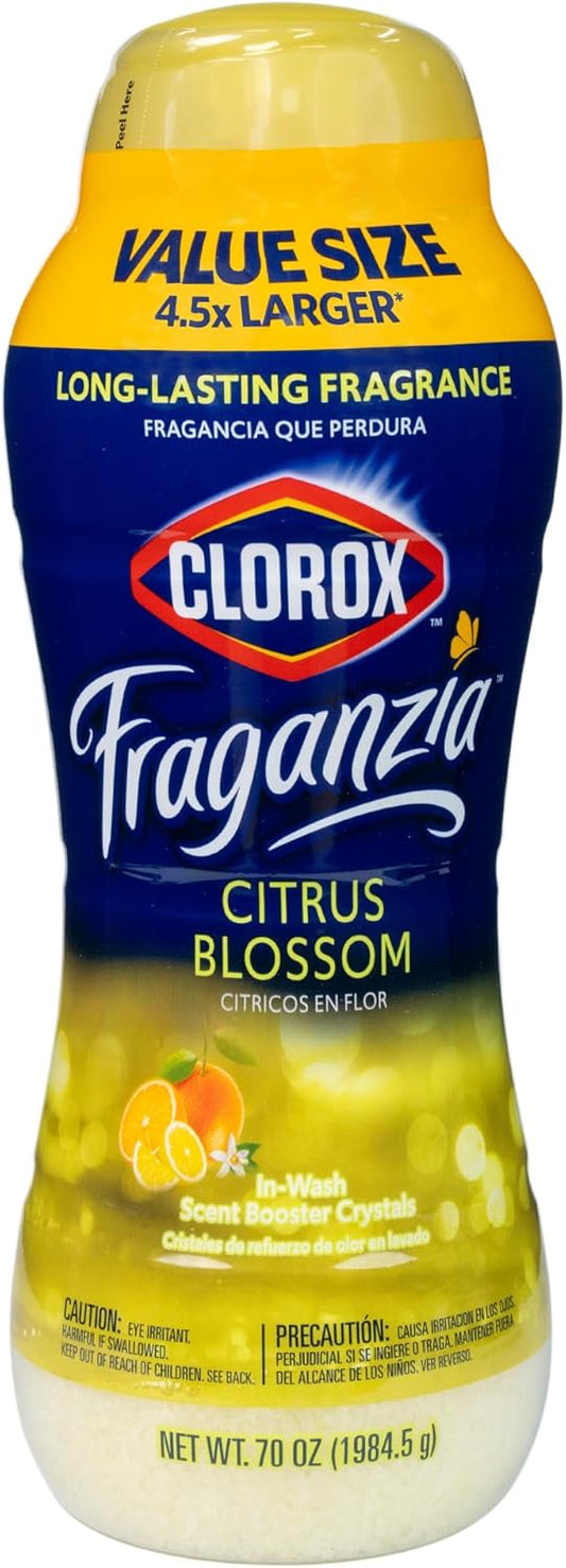 Clorox Fraganzia Laundry Scent Booster Crystals in Citrus Blossom Scent - Scented In-Wash Freshener Beads for Fresh, Clean, Great Smelling Clothes and Linens, 70 Oz