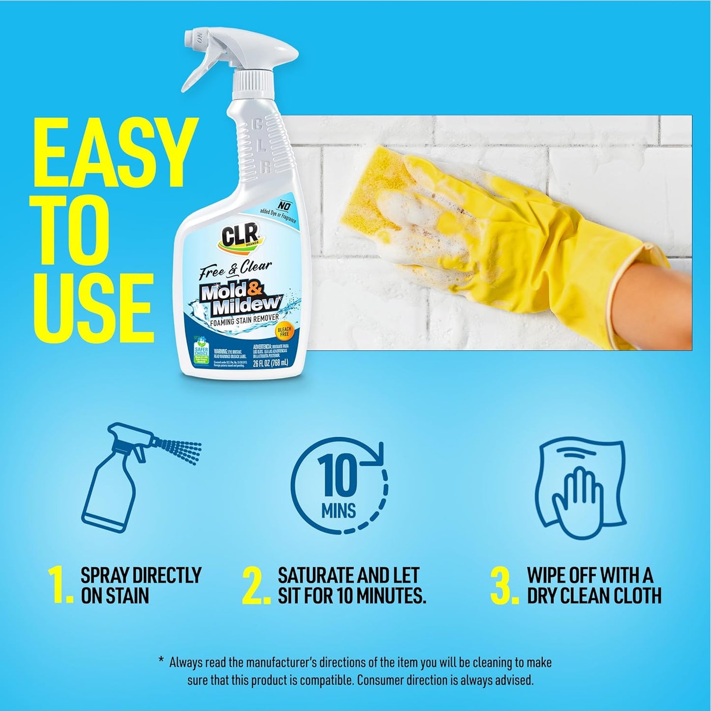 CLR Brands® Mold & Mildew Bleach-Free Free & Clear Stain Remover, No Dyes or Fragrances, 26 Oz Bottle (Pack of 1)