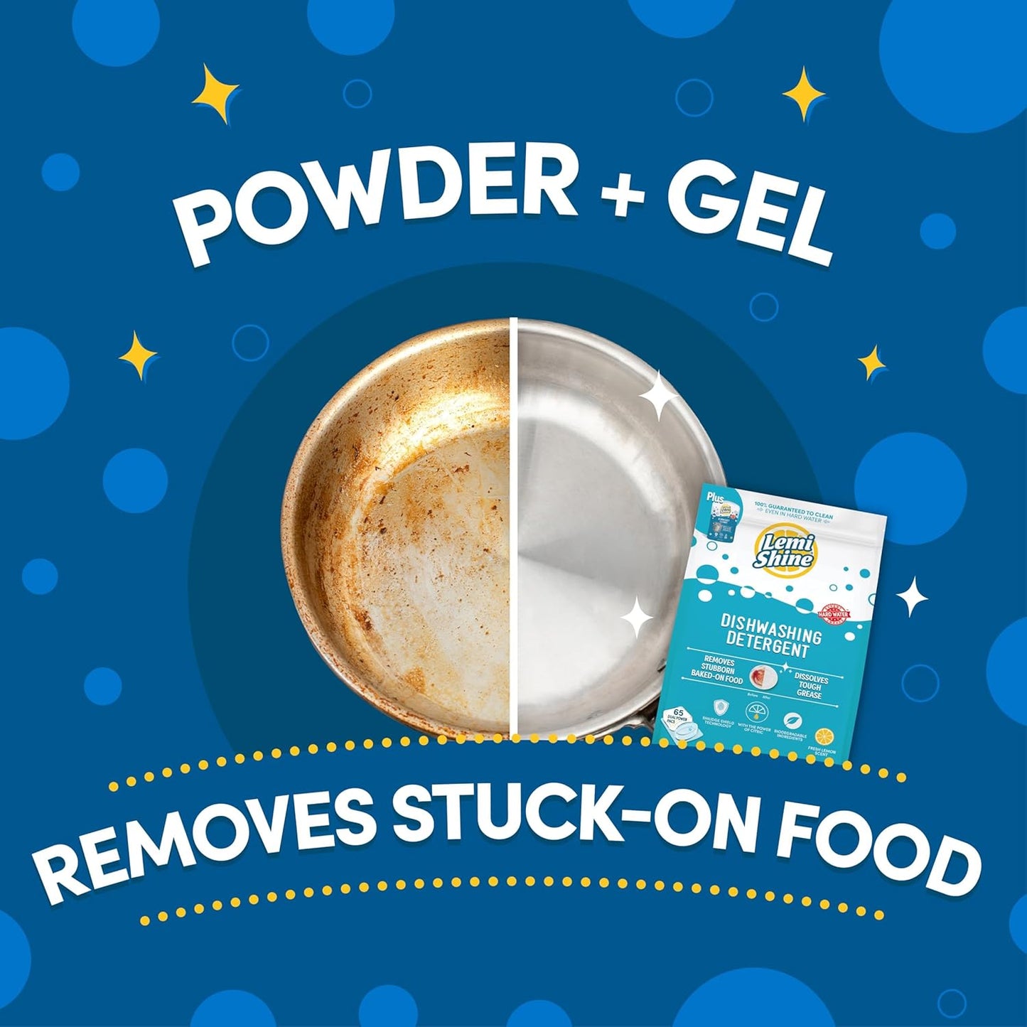 Lemi Shine Natural Dishwasher Detergent Pods with Dishwasher Cleaner Pouch - Eco Friendly Cleaning Supplies - 31.8 oz (65 Count)