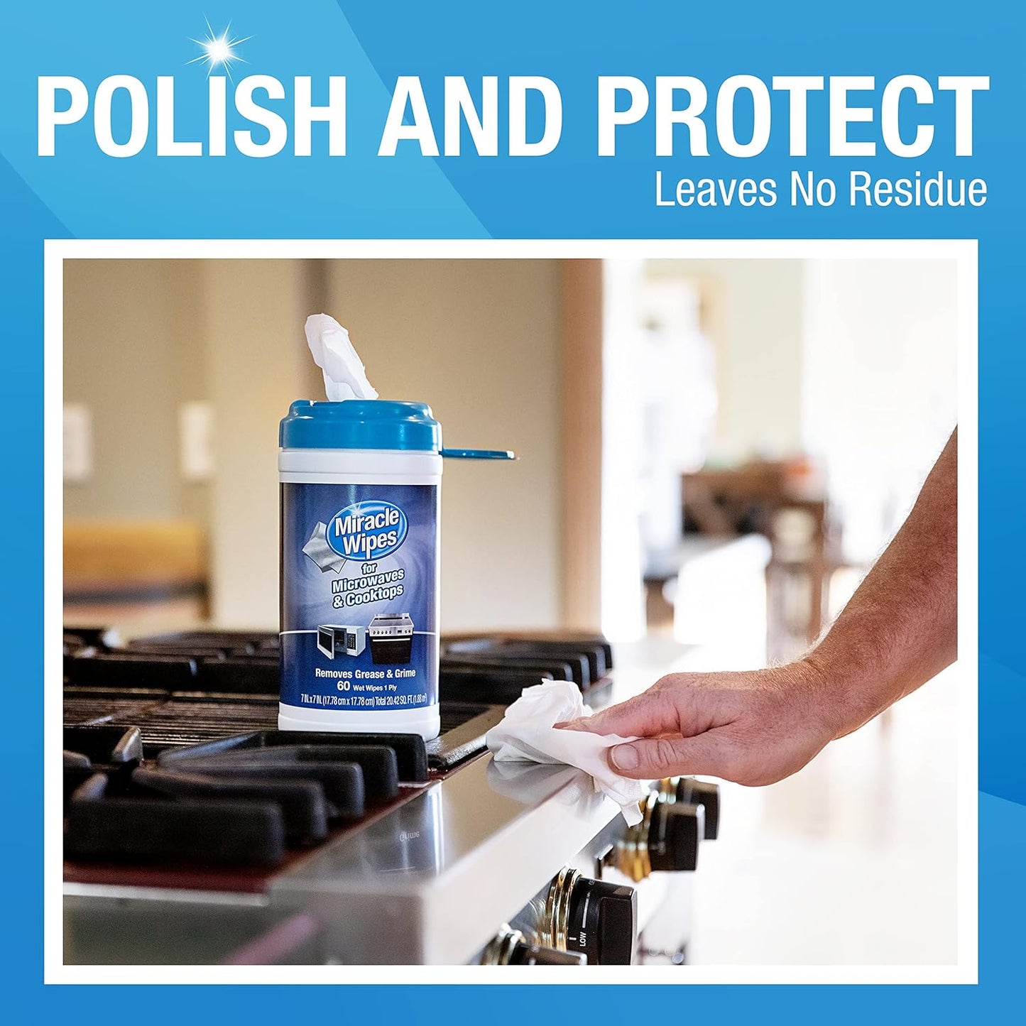 MiracleWipes for Microwaves and Cooktops, Easily Removes Food and Grime Buildup, Safe and Convenient Stove Top Cleaner, Great for Home and Kitchen Use - 60 Count