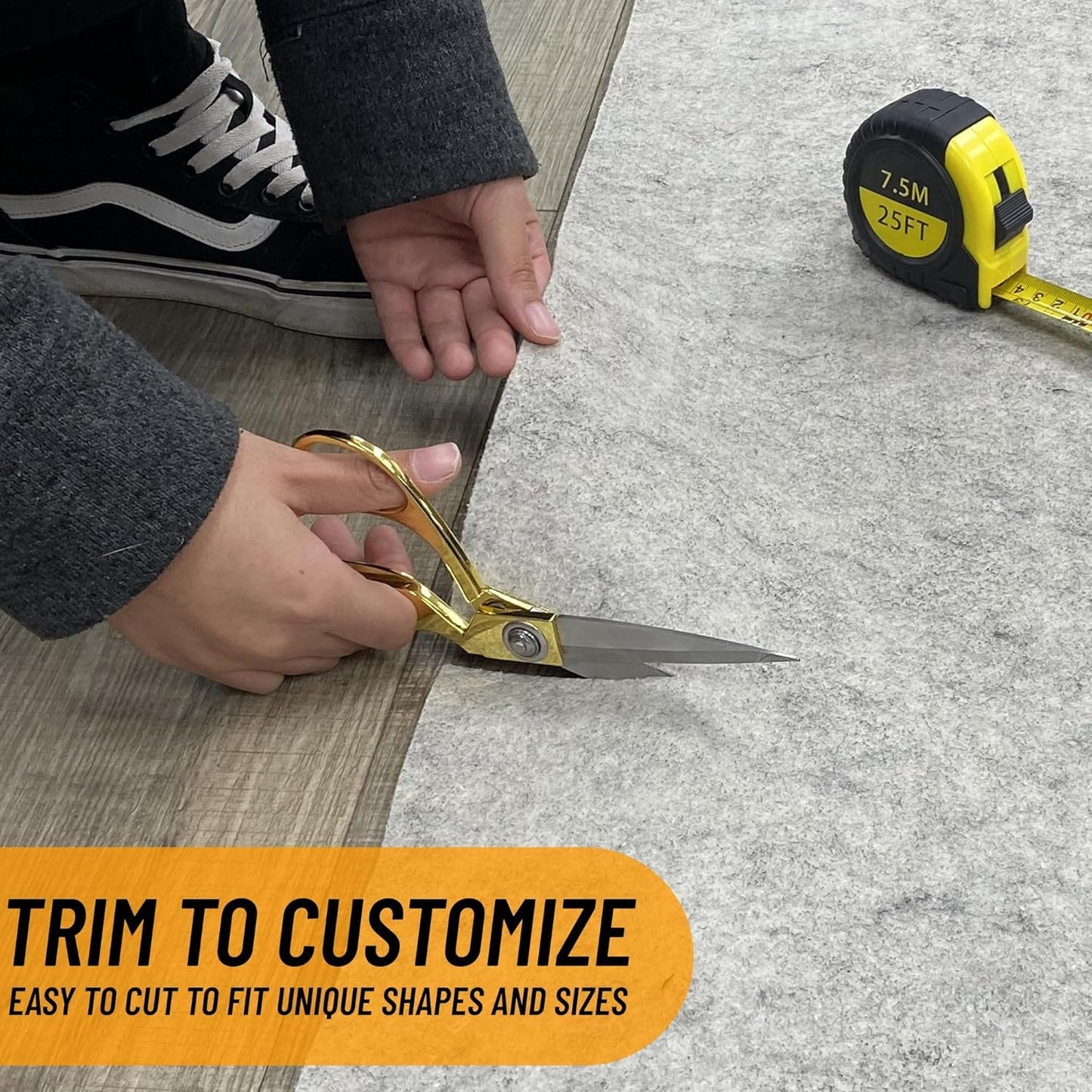 Ottomanson 7'8" x 11' Non-Slip Rug Pad Gripper 1/12 Inch Ultra Thin Dual Surface Felt + Rubber Gripper - Safe for All Floors, Cream