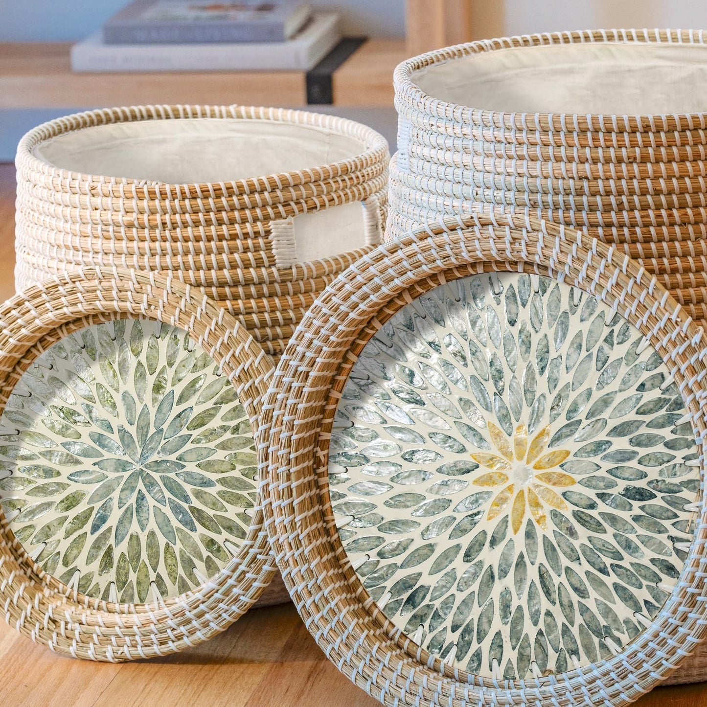 Round Seagrass Laundry Hamper with Lid, 2-Piece Set - Eco-Friendly Storage Basket for Clothes, Toys, and More - Natural Woven Design for Home, Bedroom, Bathroom