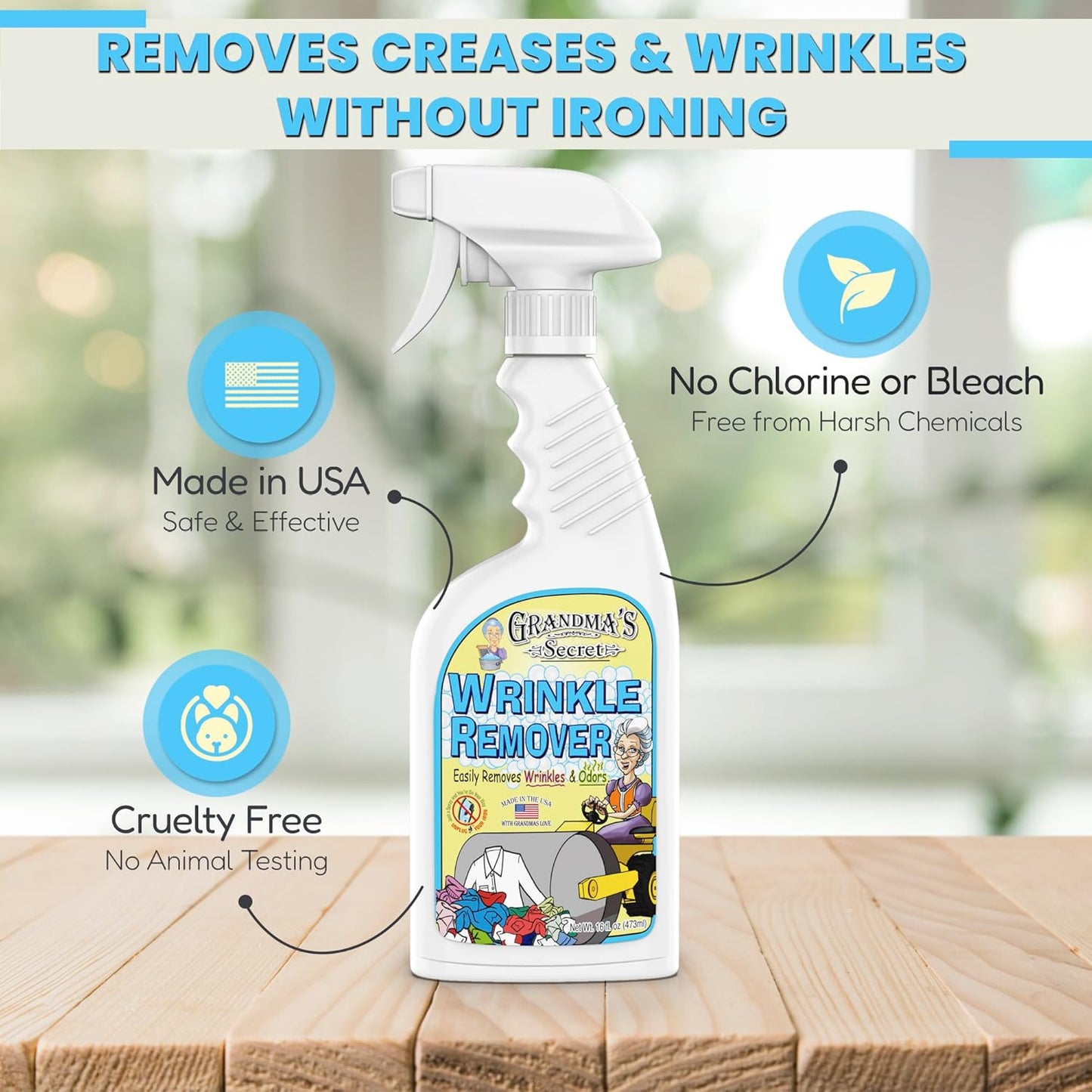 Grandma's Secret Wrinkle Remover Spray - Easily Removes Wrinkles & Odors - Wrinkle Release, Fabric Refresher Spray, Chlorine, Bleach and Toxin-Free - 16 Ounce, 3 Pack