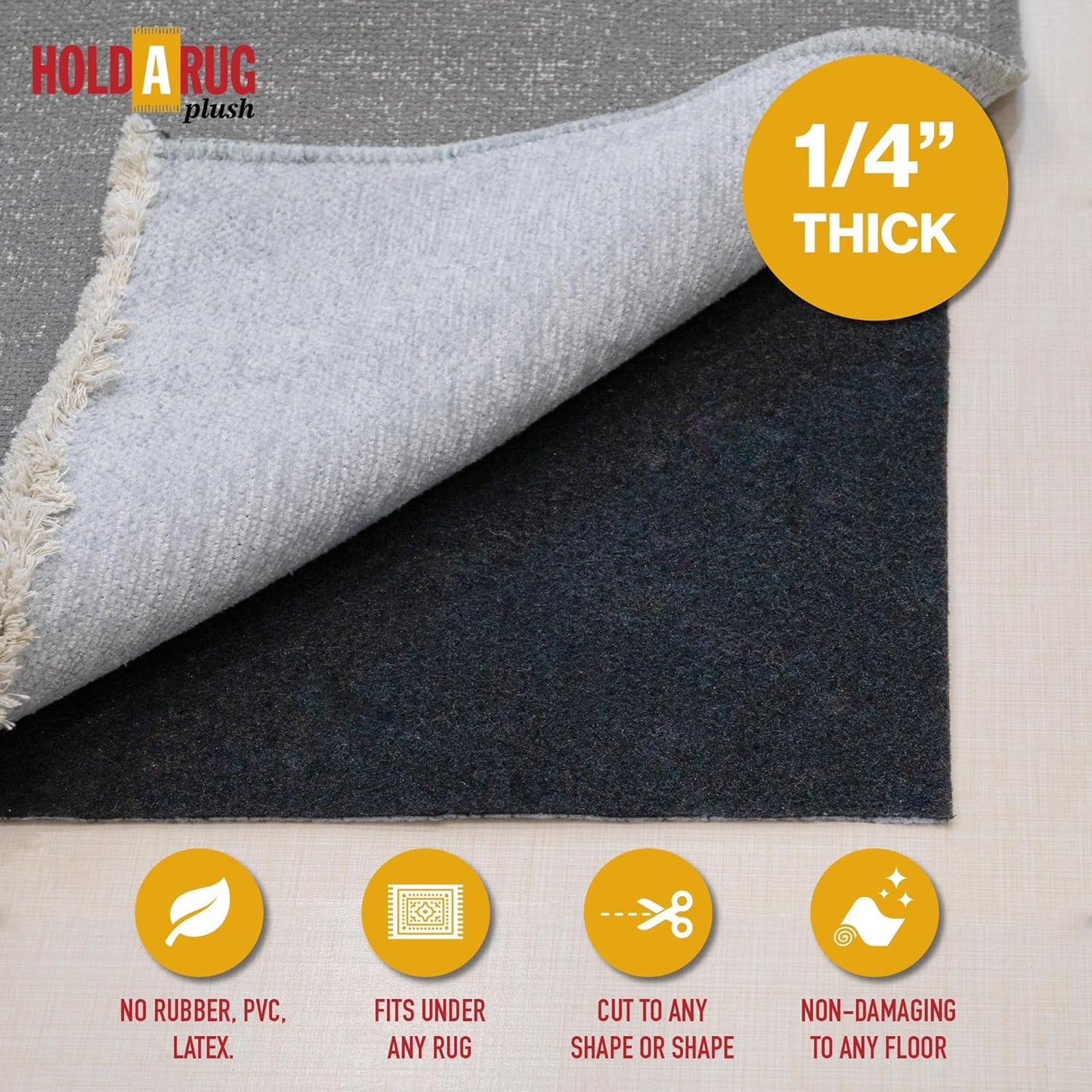 Hold-a-Rug Plush 4' Round Nonskid, Nonslip Rug Pad, Reversible Gripper, ¼ Thick, Safe for All Floors and Carpet, Keep Area Rugs Secure