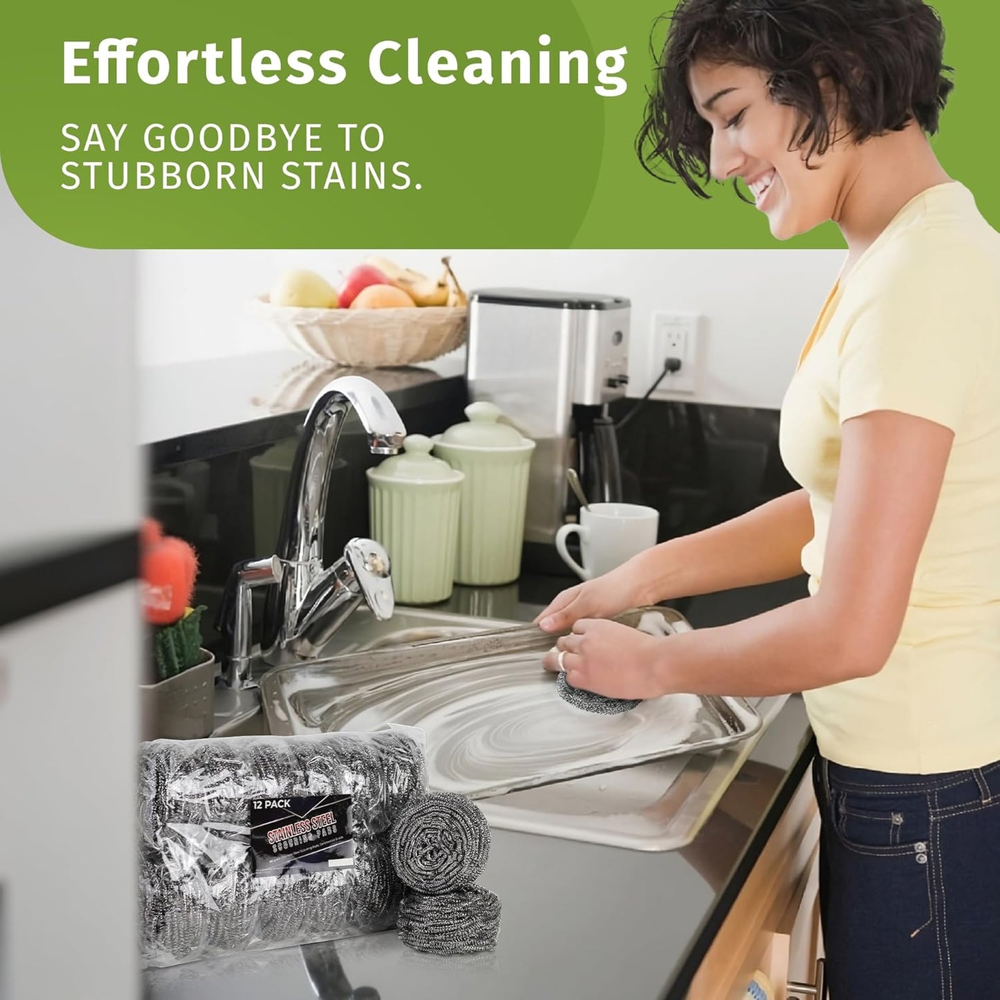 Brheez Stainless Steel Cleaner Scouring Pads [12 Pack] - Industrial & Commercial Strength Large Cleaning Supplies Dish Sponge - Individually Wrapped 30 Gram