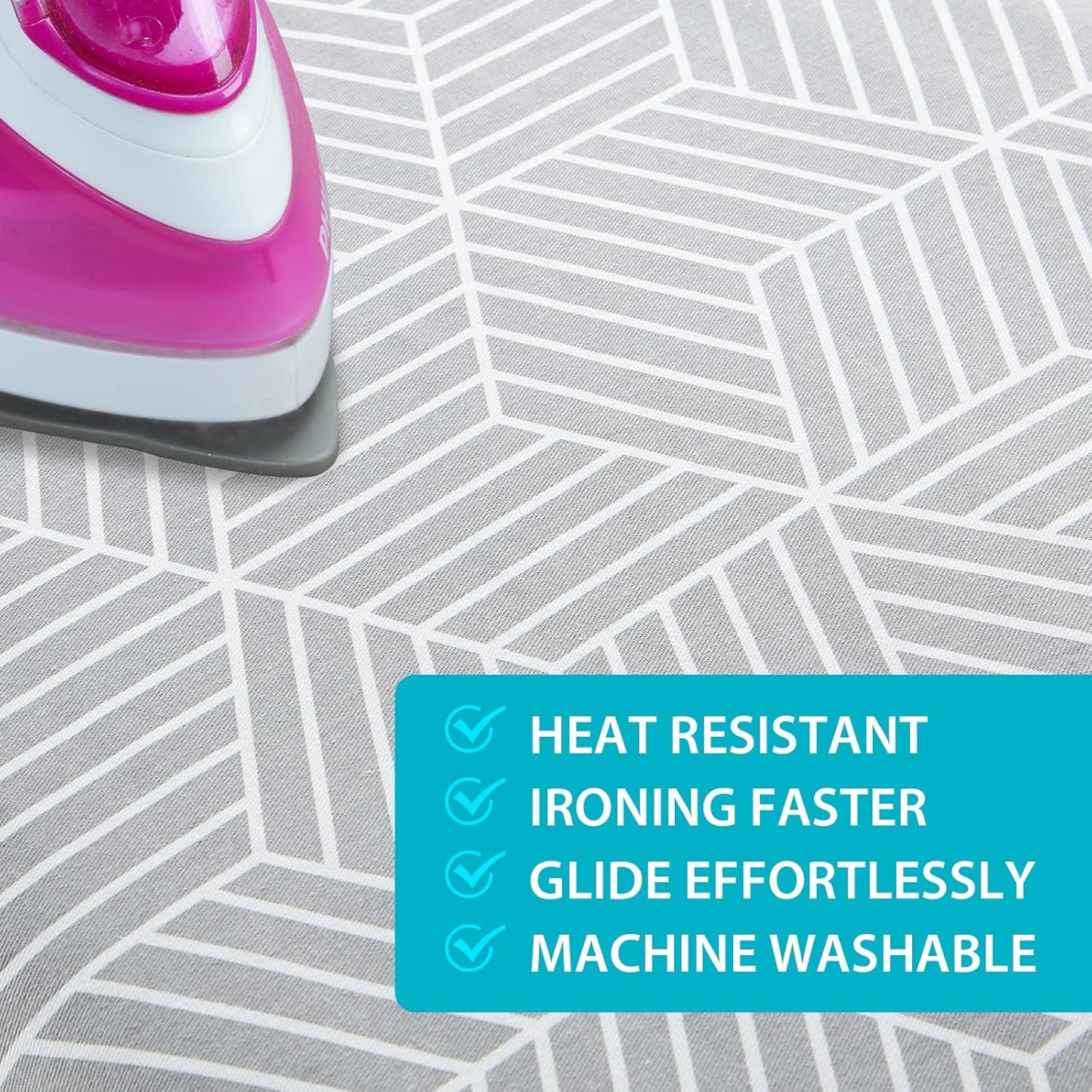 Ironing Board Cover with Padding 15 x 54 inch Standard Full Size, Heat Reflective with Hook and Loop Fasteners, Thick Padding with Elasticized Edges, 3 Layers Iron Board Cover (Gray Cube)