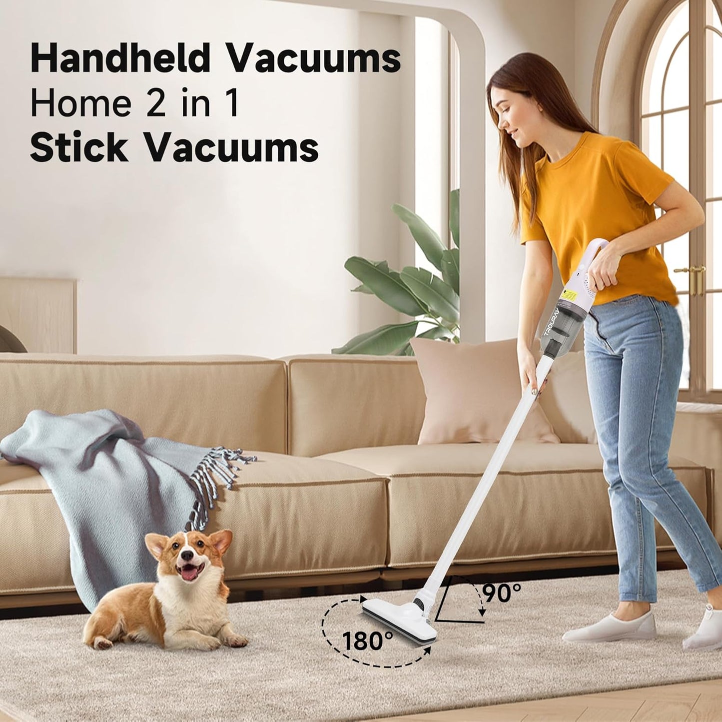 Handheld Vacuum Cleaner,Ultra-Lightweight Mini Portable Vacuums for Home, 6 in 1 Stick Vac Cleaners for Car,Pet Hair(White Corded)