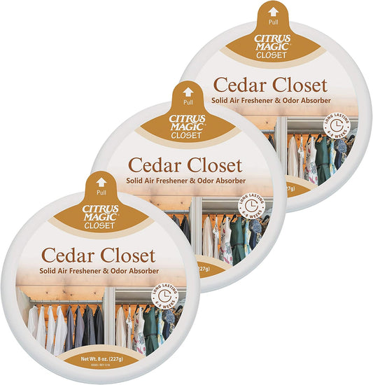 Citrus Magic Odor Absorbing Solid Air Freshener for Closets, Cedar, 8-Ounce, Pack of 3