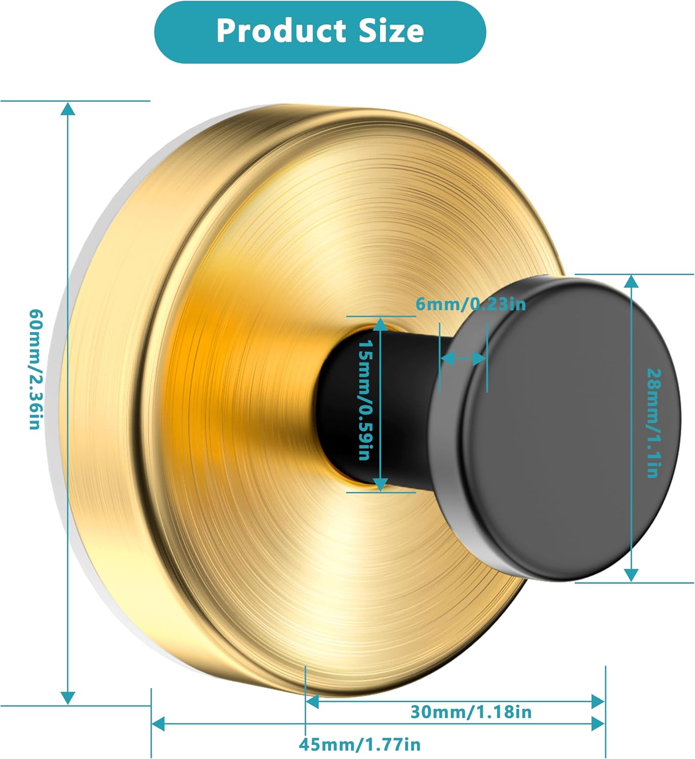 Suction Cup Hooks for Shower,Wreath Hanger for Front Door,Removable No Drill Towel Loofah Hooks,Upgraded 15 lbs Strong Suction for Bathroom,Wall,Glass,Stainless Waterproof- Black Gold 2 Pcs