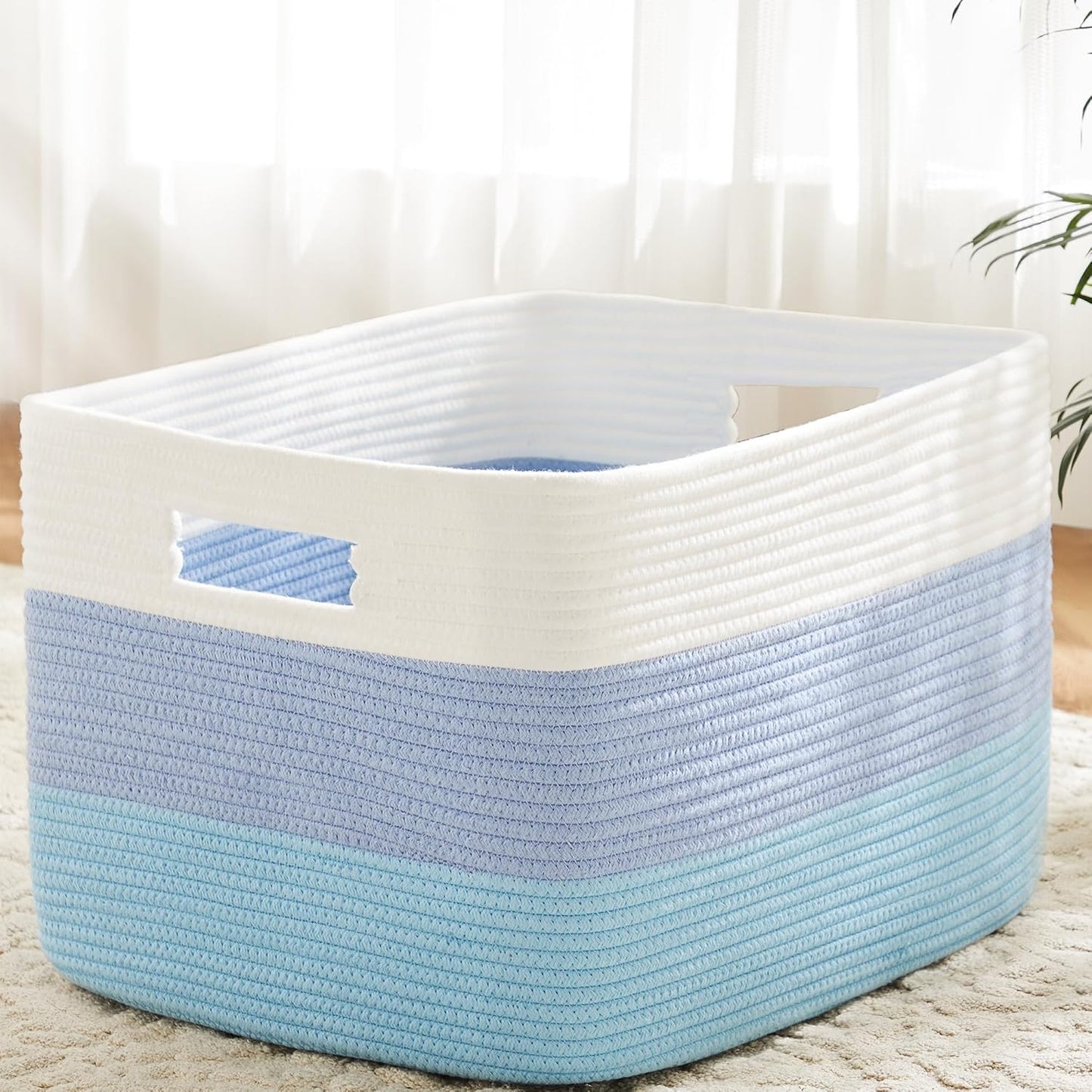 Blanket Basket,Rectangle Woven Baskets for Storage,30L Laundry Basket for Decorative Nursery Blanket,Toys,Dirty Clothes and Magazine in Shelves,Baby Room,and Living Room