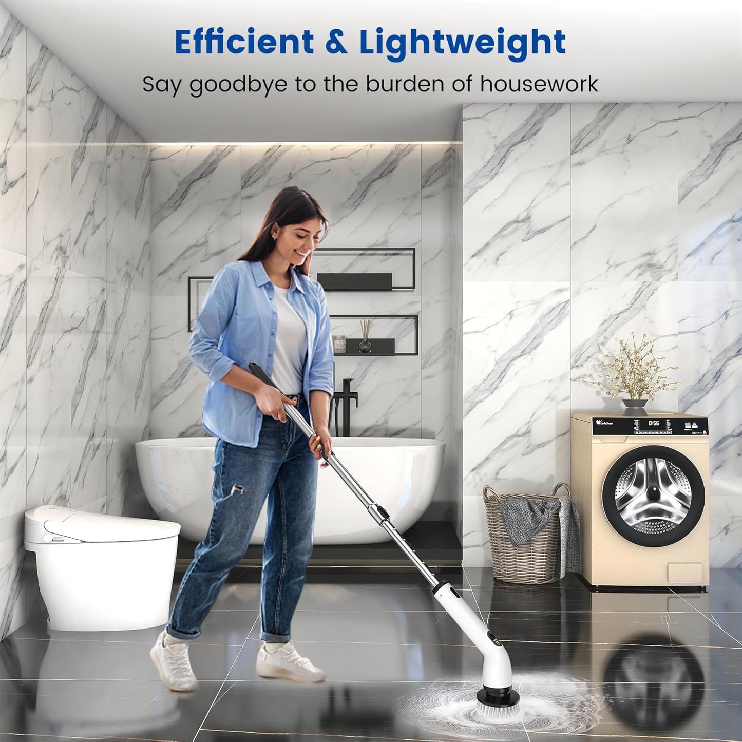 Electric Spin Scrubber, Full-Body IPX7 Waterproof Cordless Shower Scrubber with 4 Replaceable Heads, Upgraded Extension Handle, 2H Work Time, 2 Speeds for Bathroom Shower Tile Glass