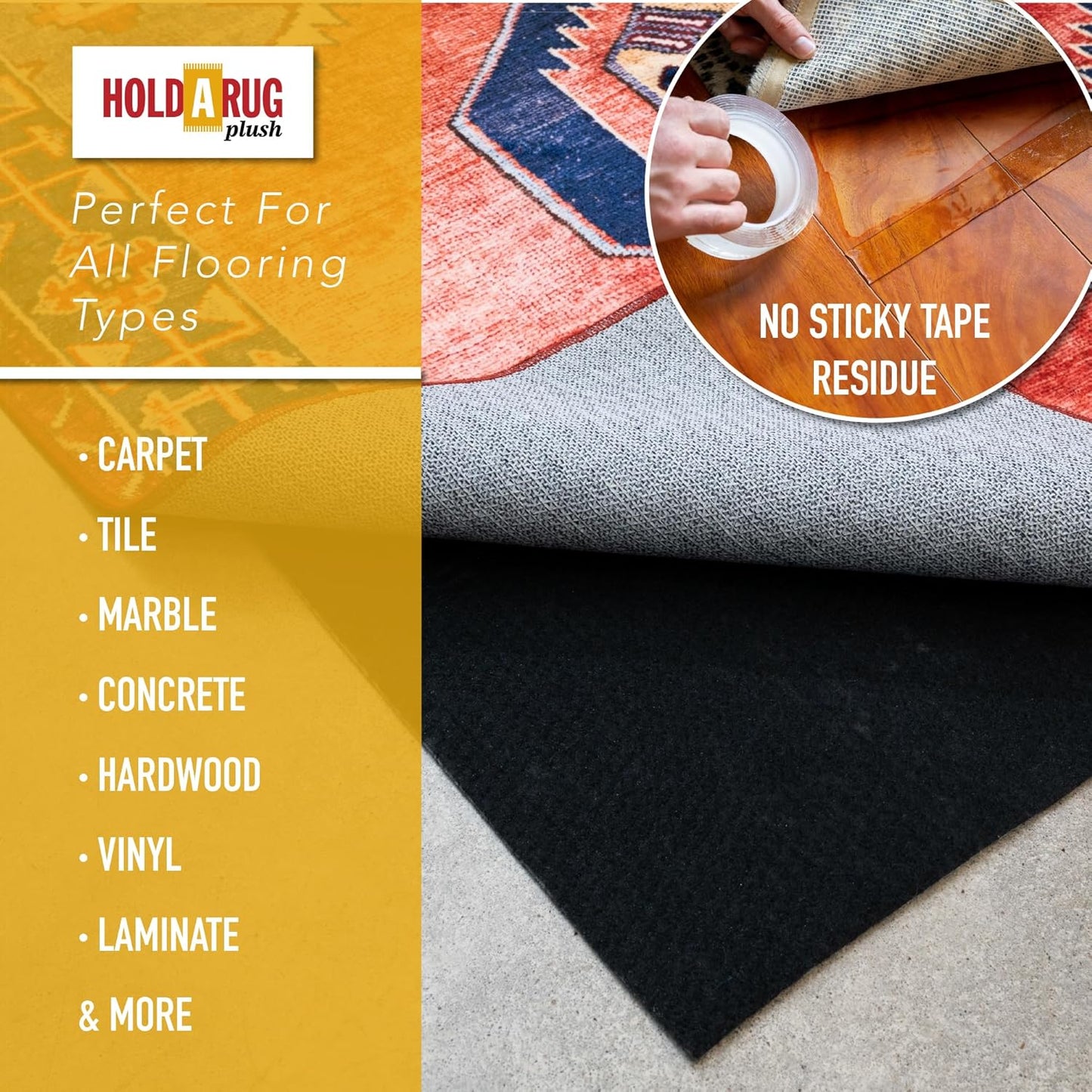 Hold-a-Rug Plush 2' x 16' Nonskid, Nonslip Rug Pad, Reversible Gripper, ¼ Thick, Safe for All Floors and Carpet, Keep Area Rugs Secure