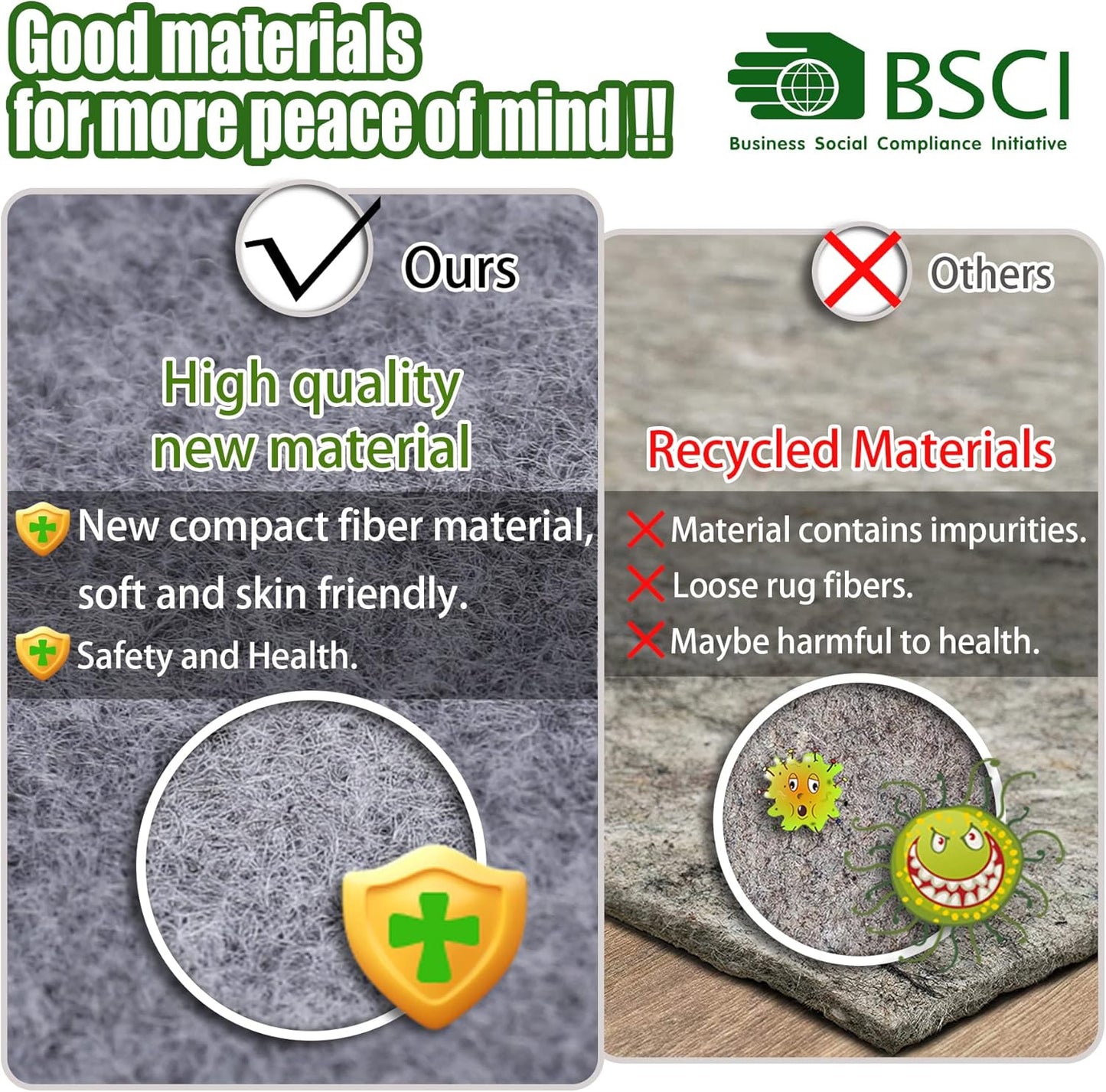 Non Slip Rug Pad Grippers - 5x7, 1/4" Thick, Felt + Rubber Double Layers Area Carpet Mat Tap, Provides Protection and Cushioning for Hardwood or Tile Floors