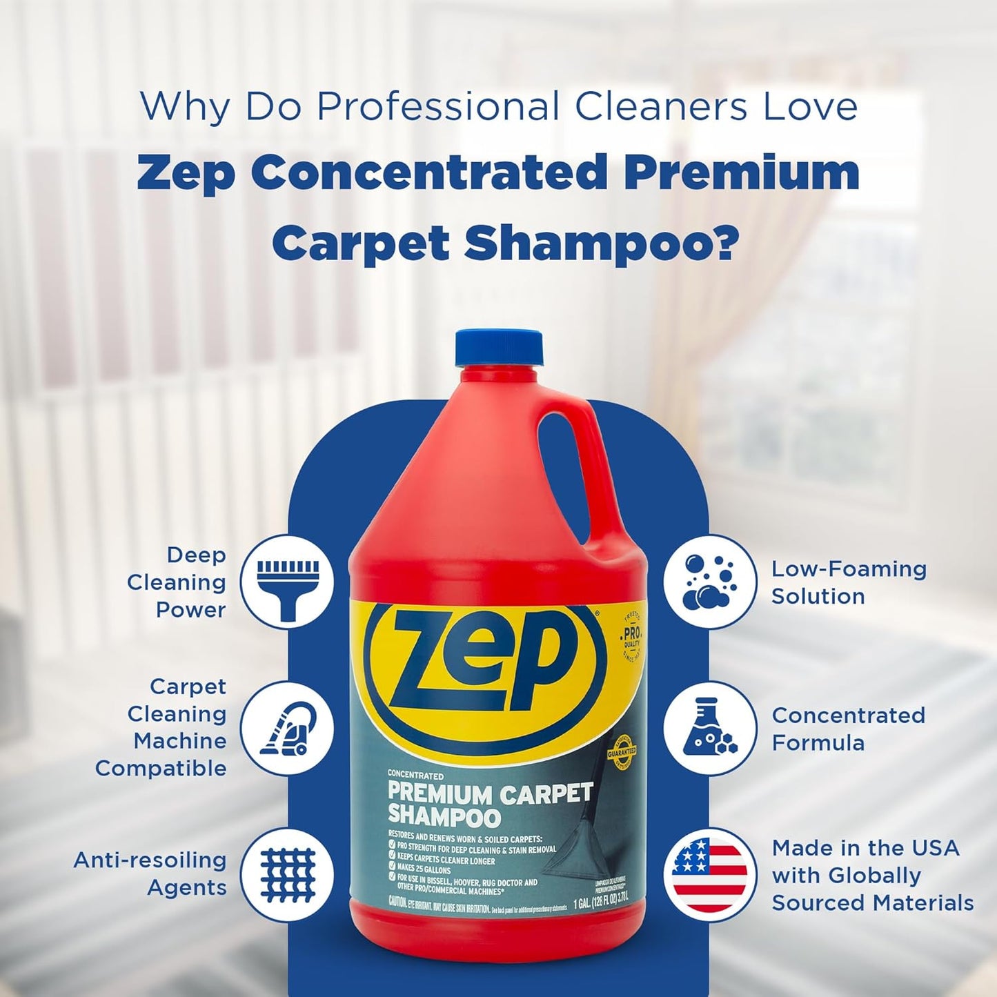 Zep Premium Carpet Cleaner Shampoo - 1 Gallon (Case of 2) ECZUPXC1282 - Pro Strength Deep Cleaning and Stain Removal, Restores and Renews Worn and Soiled Carpets