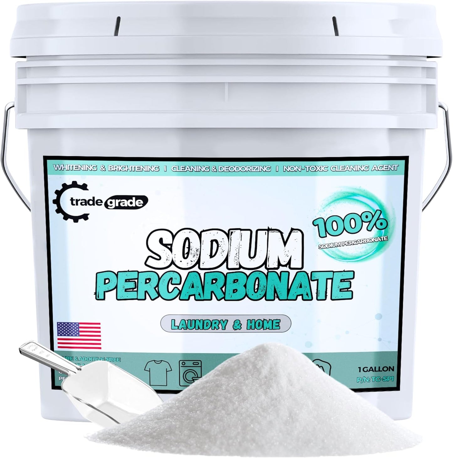 TradeGrade Sodium Percarbonate Powder – Eco-Friendly Non-Toxic Oxygen Bleach for Laundry, Home & Outdoor Cleaning – Biodegradable, Scent-Free, Multi-Purpose Cleaner in Resealable Bucket (10 Pounds)