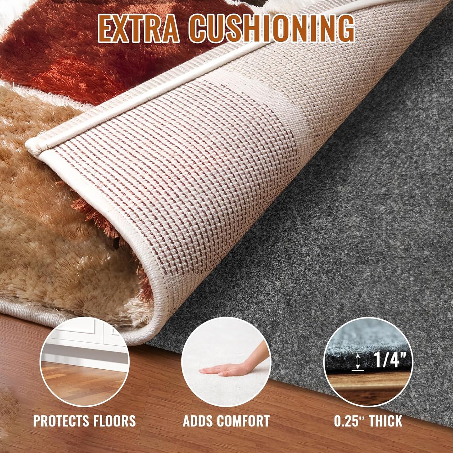 Felt Rug Pad, 8 x 10 Ft Rubber Non-Slip Rug Pad Gripper, Keep Rugs Secure and in Place, Extra Strong Under Carpet Mat Cushion - for All Floors
