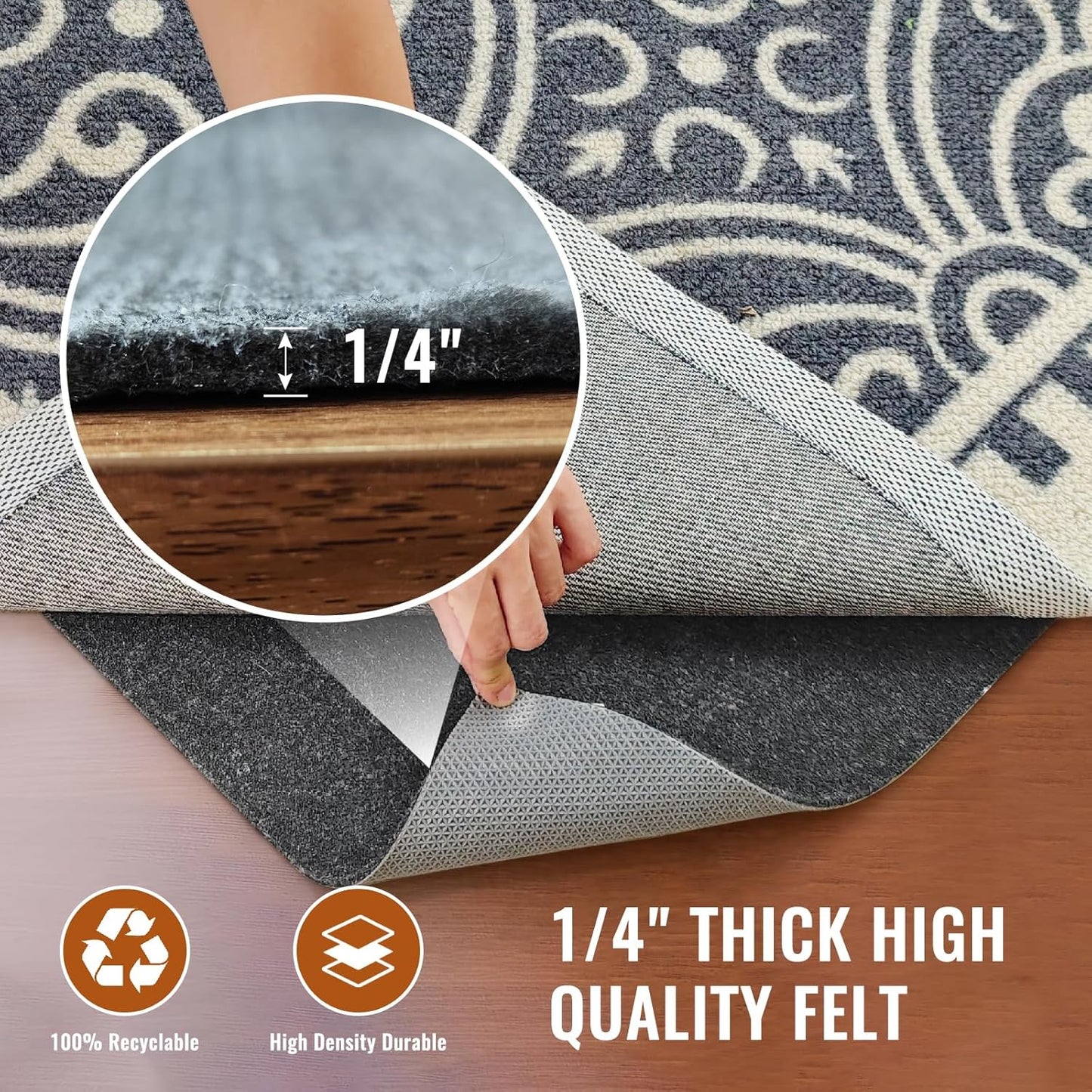 Felt Rug Pad, 5 x 7 Ft Rubber Non-Slip Rug Pad Gripper, Keep Rugs Secure and in Place, Extra Strong Under Carpet Mat Cushion - for All Floors