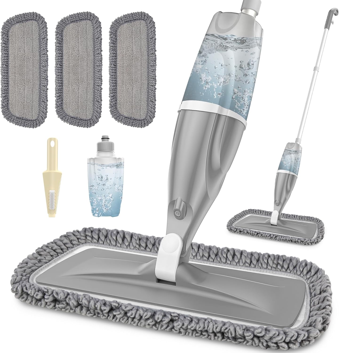 Microfiber Spray Mops for Floors Cleaning: EXEGO Dust Mop Wet Mop with 3 Washable Resuable Pads -440ML Refillable Bottle and 1 Scraper - Flat Floor Mop for Hardwood Laminate Ceramic Tiles Vinyl Woood