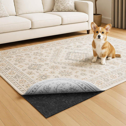 Warmstar 2x6 FT Non Slip Rug Pad,100% Waterproof Felt Rug Pad for Hardwood Floors,1/8” Thick Soft Carpet Pad with Natural Rubber Backing, Secure Grip & Floor Protection