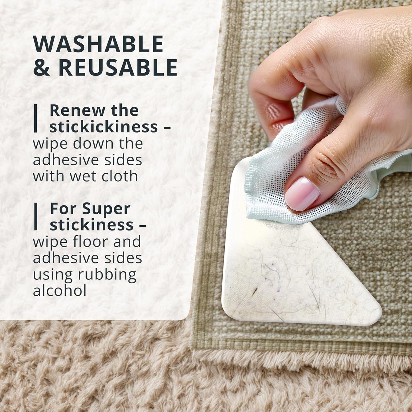 X-Protector Rug Tape - 16 Pcs Set - White Anti-Slip & Anti-Curling Carpet Tape for Hard Floors - Premium Rug Pad Gripper - Ideal Carpet Corner Grippers to Keep Your Carpet in Place & Make Corners Flat