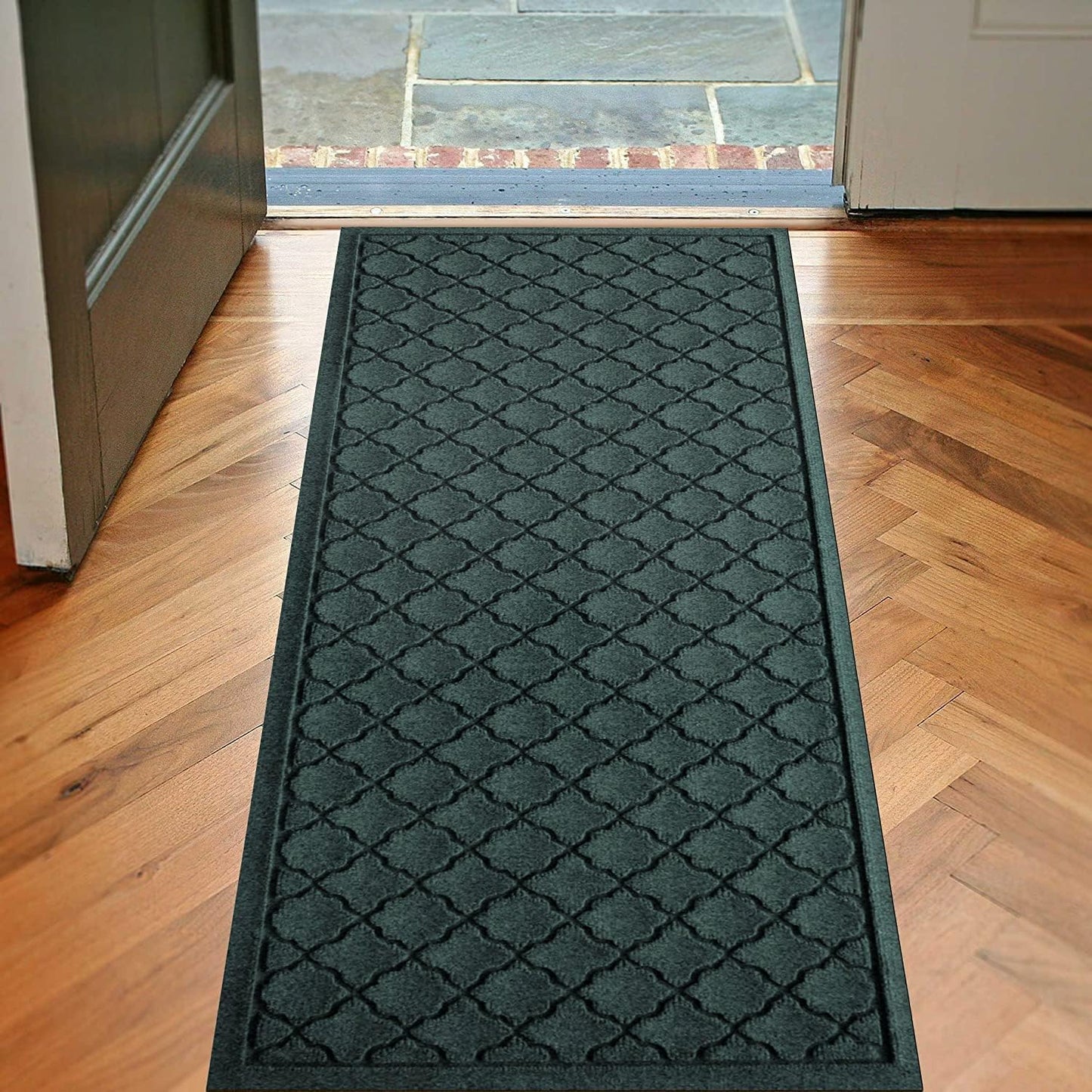 WaterHog Heavy Duty Runner Door Mat, 2' x 5', Made in USA, Durable & Skid-Resistant Entryway Mat, Water-Trapping, Indoor/Outdoor Decorative Floor Covering, Cordova Collection, Evergreen