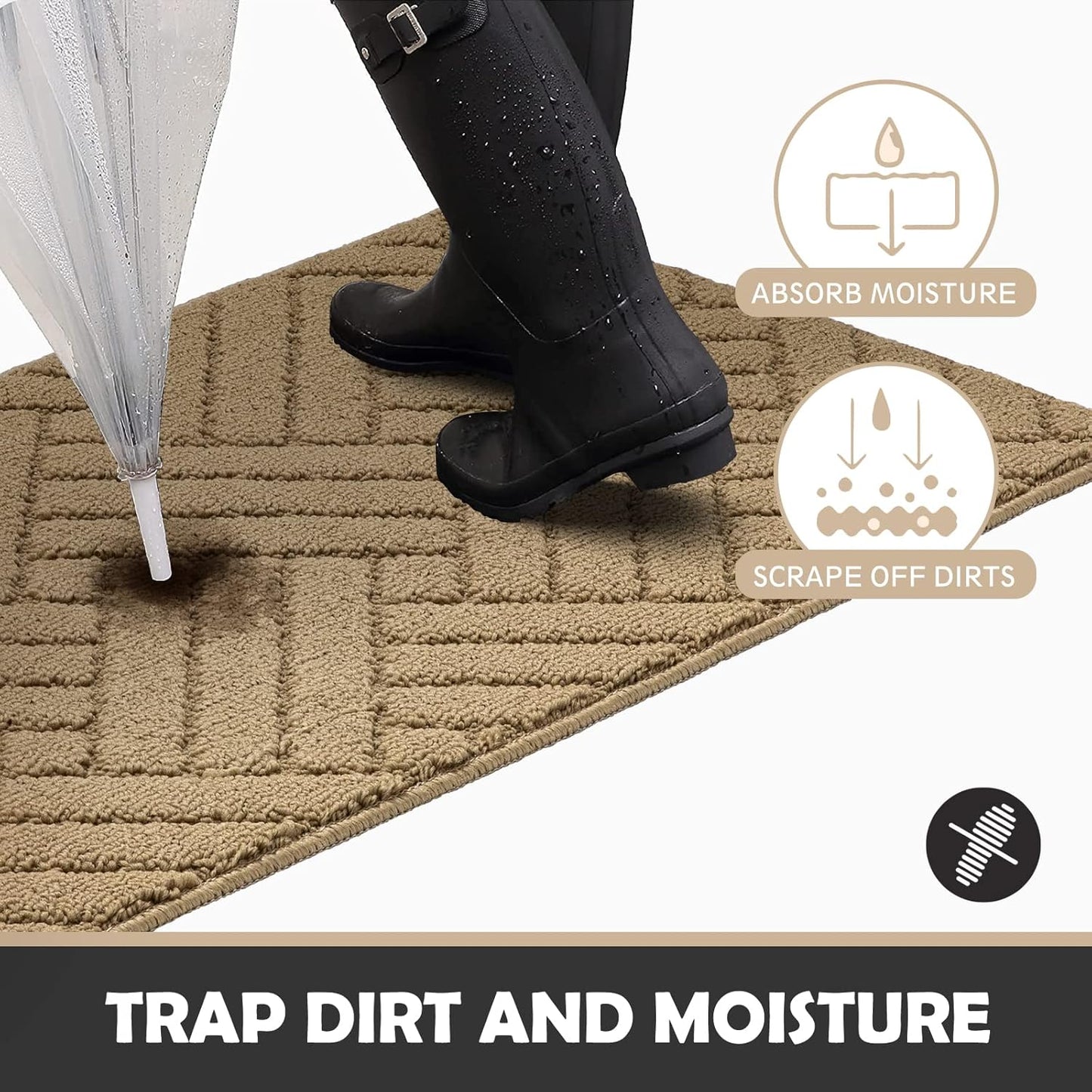 Door Mat Indoor Doormat, Entryway Rug Door Mats Non-Slip Rubber Backing, Low-Profile Entrance Rugs, Absorbent Resist Dirt Doormats Inside Floor Door mat for Entryway,24" x36 Brown