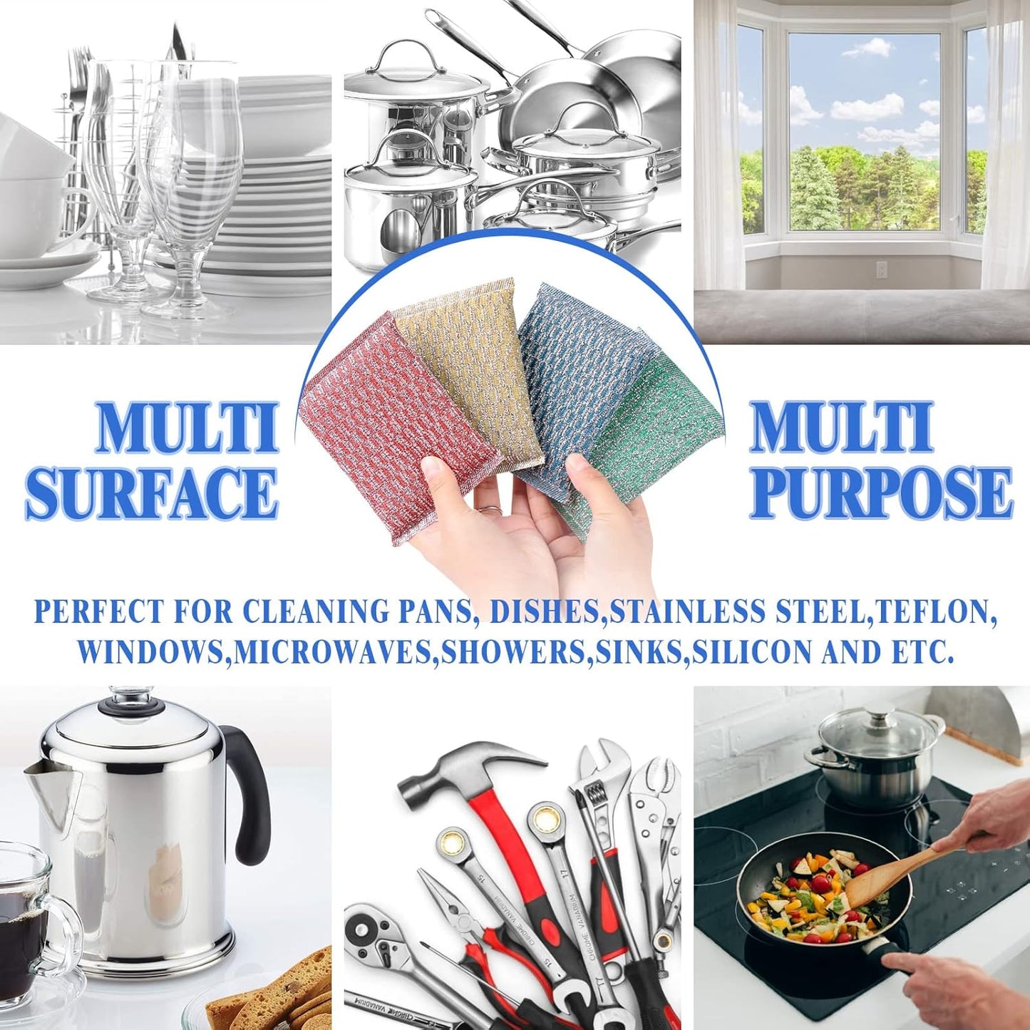 6pcs Stainless Steel Scrubber 2pcs Heavy Duty Scrub Sponges 1pcs Dish Clean Towel for Kitchens Bathroom and More