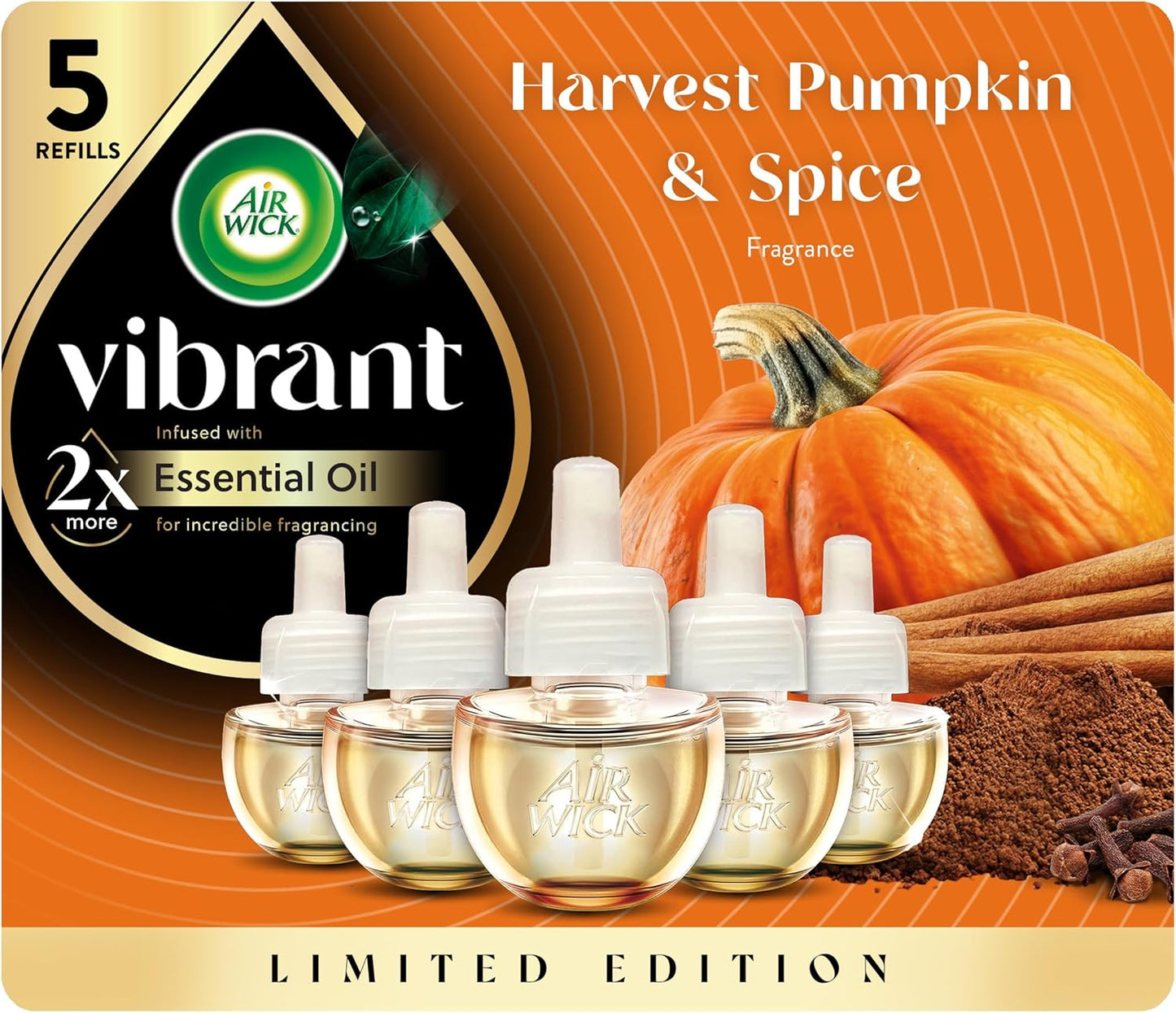 Air Wick Plug In Advanced Scented Oils Refills, Harvest Pumpkin + Spice, 5 ct
