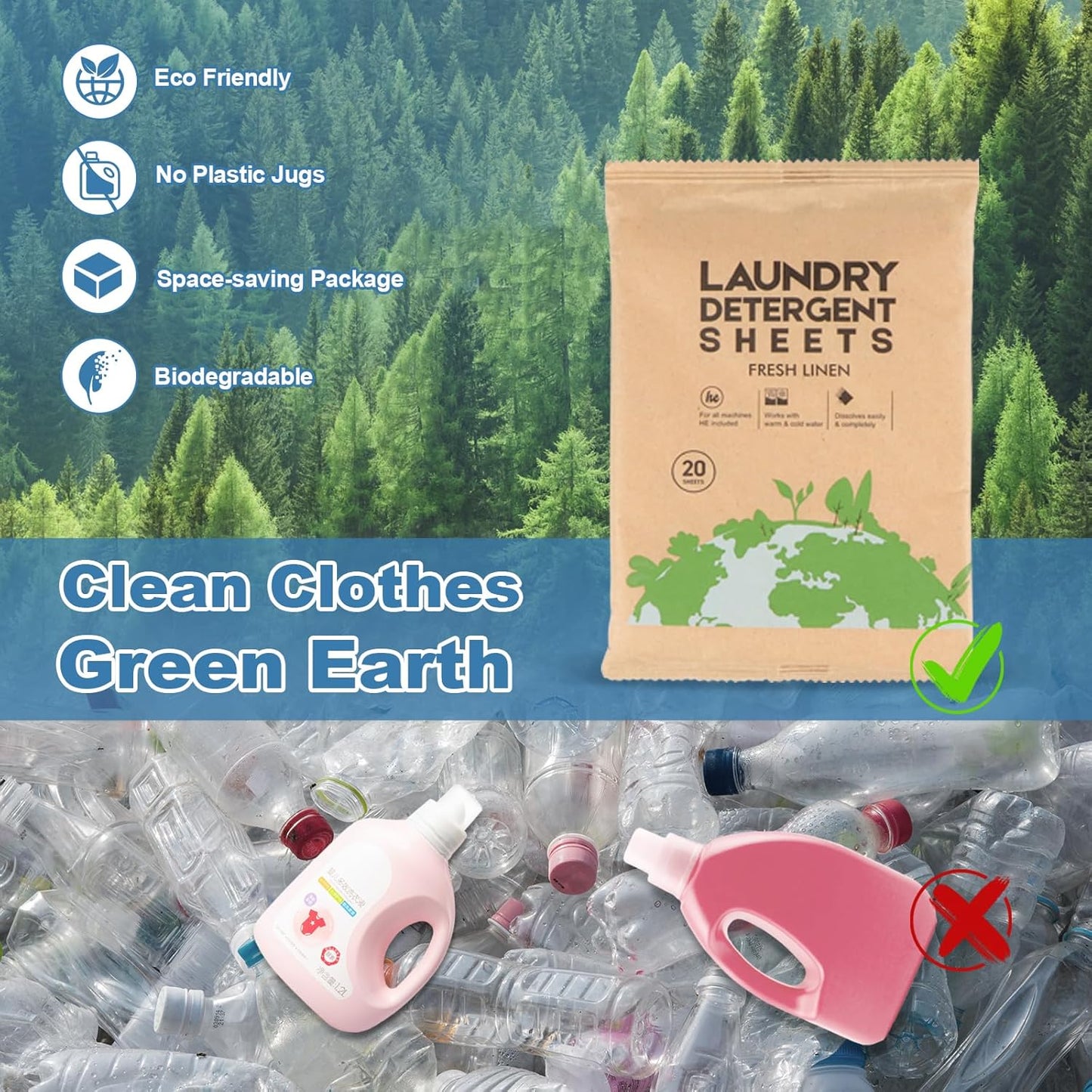 Laundry Detergent Sheet, Eco-Friendly & Hypoallergenic Wash Strips, Natural Ingredients, Ultra-Concentrated, Travel-Ready, No Plastic Jug- Unscented, (120 Loads) 60 Sheets