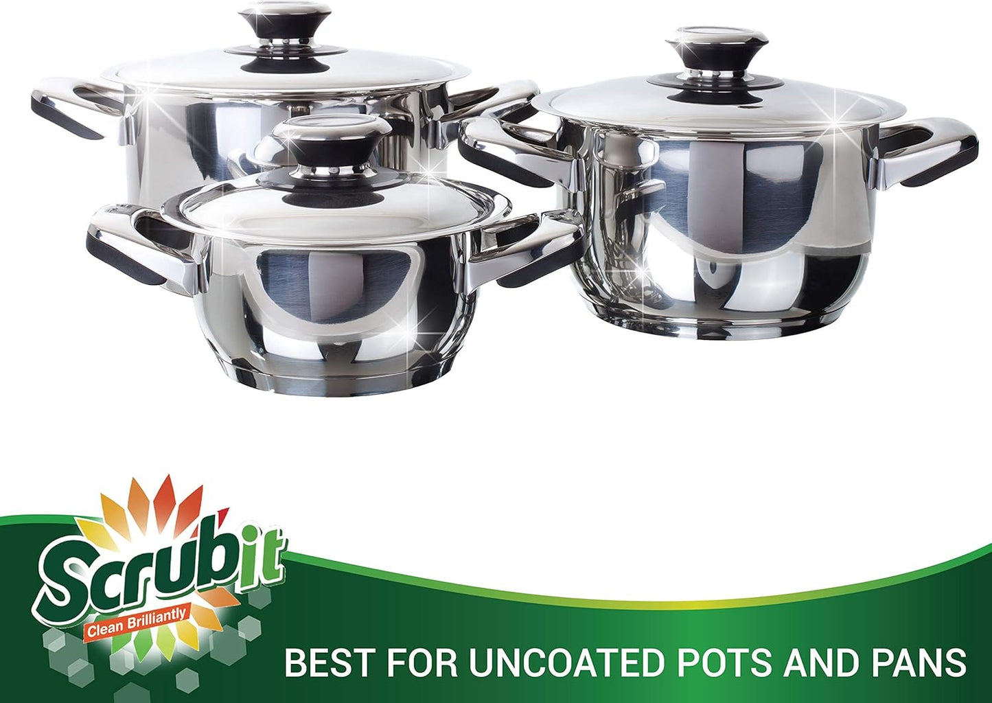 12 Pack Stainless Steel Scourers by Scrub It – Steel Wool Scrubber Pad Used for Dishes, Pots, Pans, and Ovens. Easy scouring for Tough Kitchen Cleaning. (Large (50 gram))