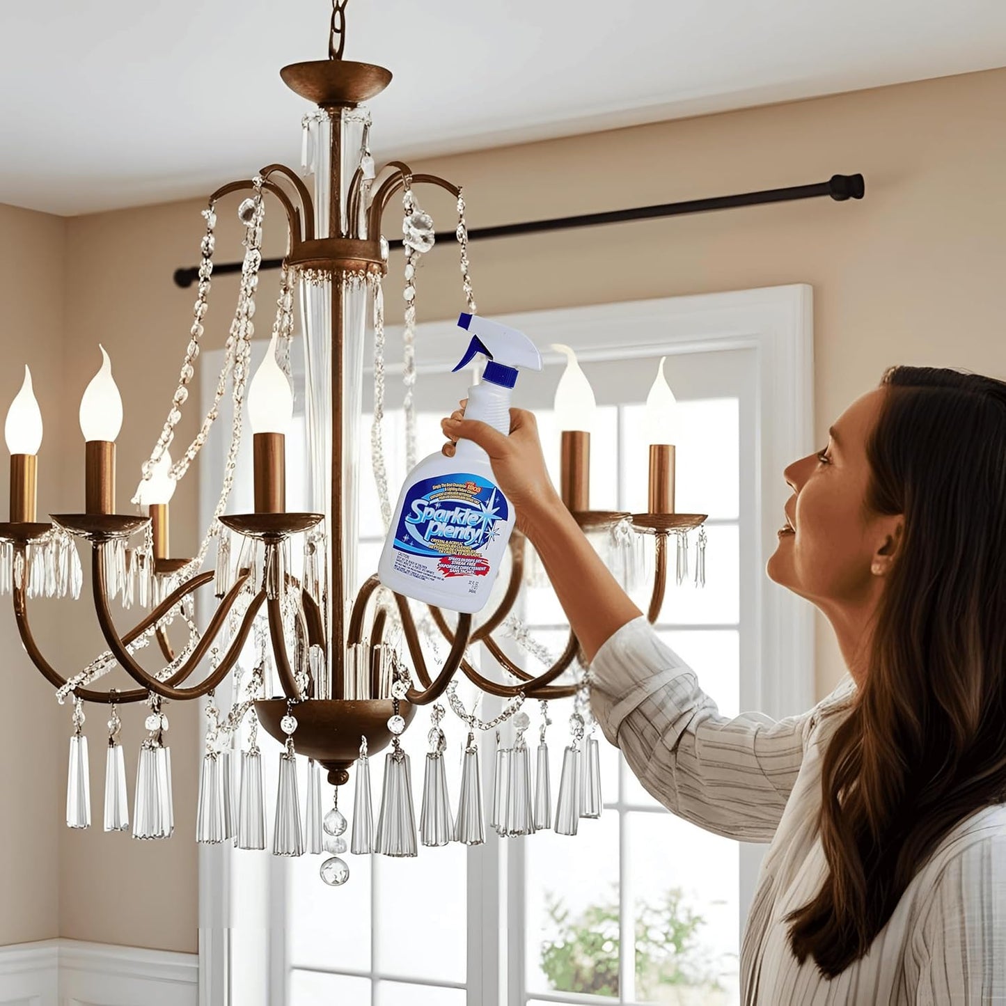 Sparkle Plenty Chandelier Cleaner Drip Dry Spray No Wipe - Dust Remover & Streak Free Glass Cleaner Spray for Chandeliers Crystals & Window Screen Surface - All Purpose Cleaning Supplies (32 oz)