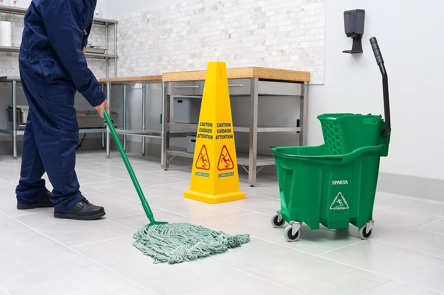 Carlisle FoodService Products Omnifit Mop Bucket with Side Press Wringer for Floor Cleaning, Kitchens, Restaurants, Office, And Janitorial Use, Polypropylene (Pp), 35 Quarts, Green