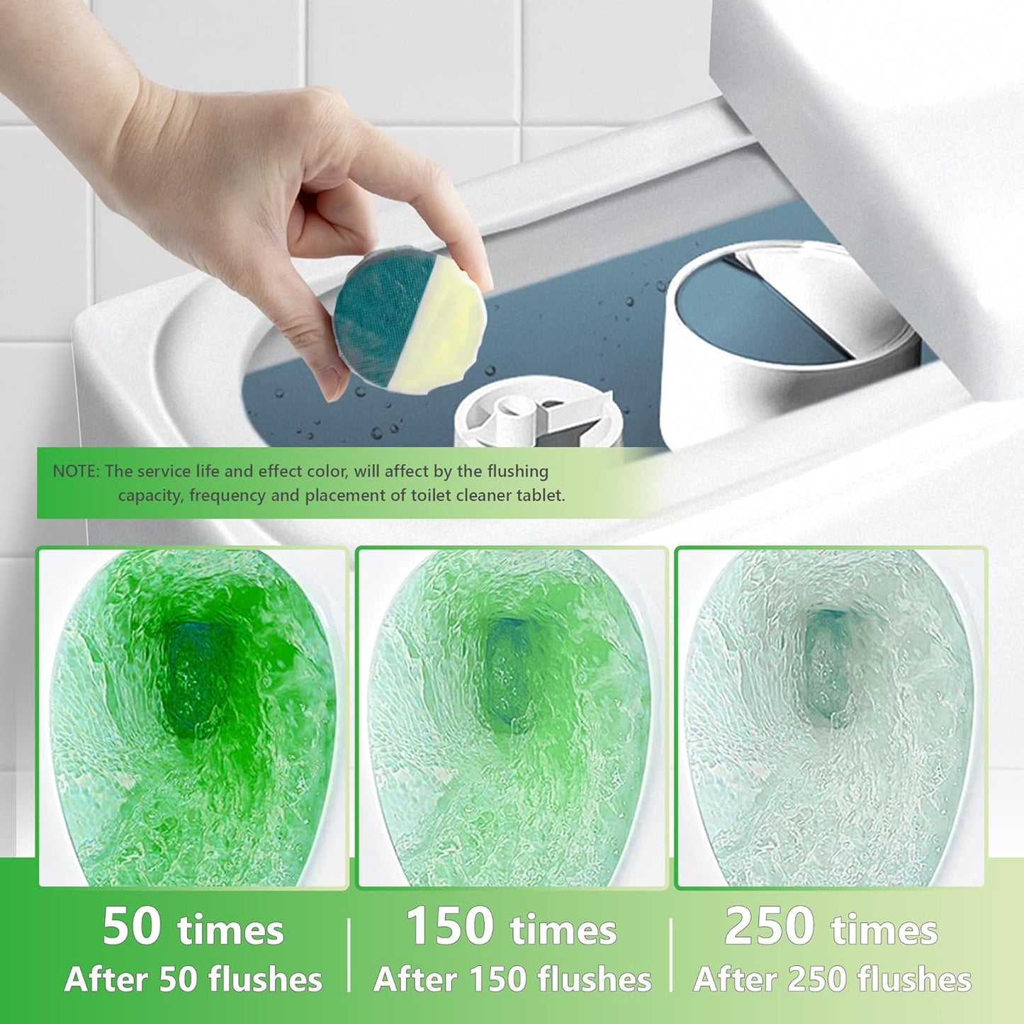 Toilet Bowl Cleaner Tablets, Automatic Toilet Bowl Cleaners, Long-Lasting Toilet Tabs Drop in Tank for Deodorizing & Descaling, Green & Yellow, 12 Packs