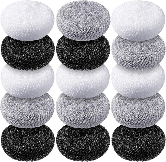 Blulu Plastic Dish Scrubbers for Dishes Pot Round Nylon Pad, Mesh Scouring Non Scratch Pads(Simple Colors,15 Pcs)