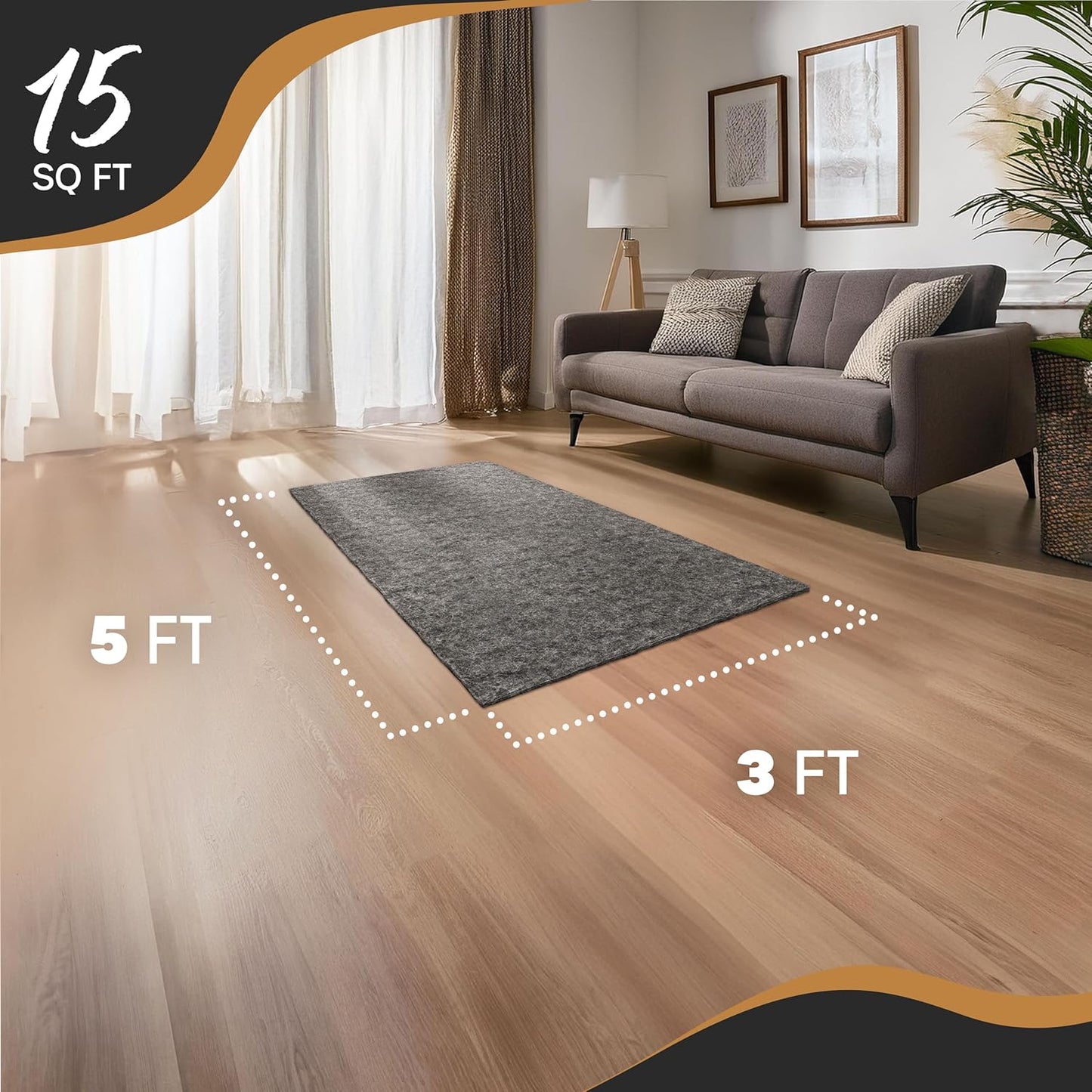 Nevlers 3x5 Rug Pad Non Slip Rug Stoppers to Prevent Sliding | Rug Grippers for Area Rugs on Hardwood Floors & Hard Surfaces | 1/4" Thick Dual Layer Felt & Rubber No Slip Rug Grip Pad & Carpet Gripper