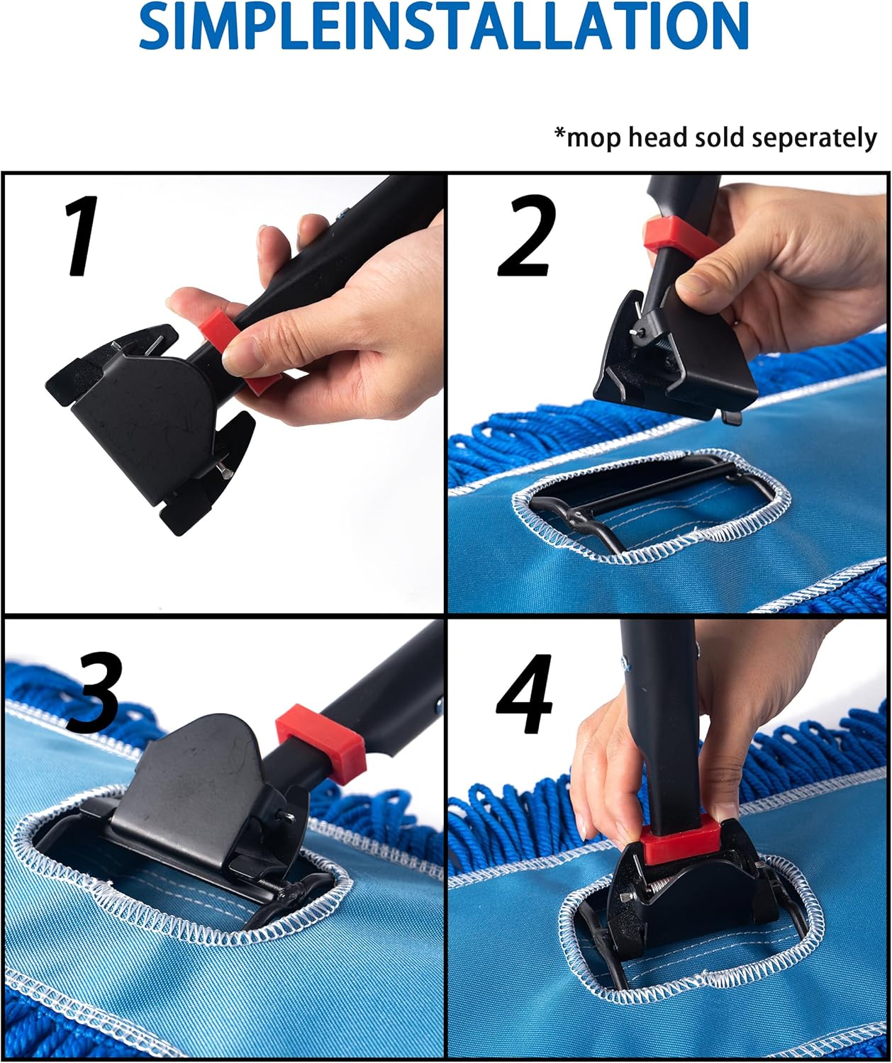 Matthew Cleaning Jaw Clamp Mop Handle, Snap-On Fiberglass Dust Mop Handle for Floor Cleaning, Gripper Holder with Clip-On Connector for Janitorial Supplies, Commercial Use,Restaurants, 60 Inches Blue