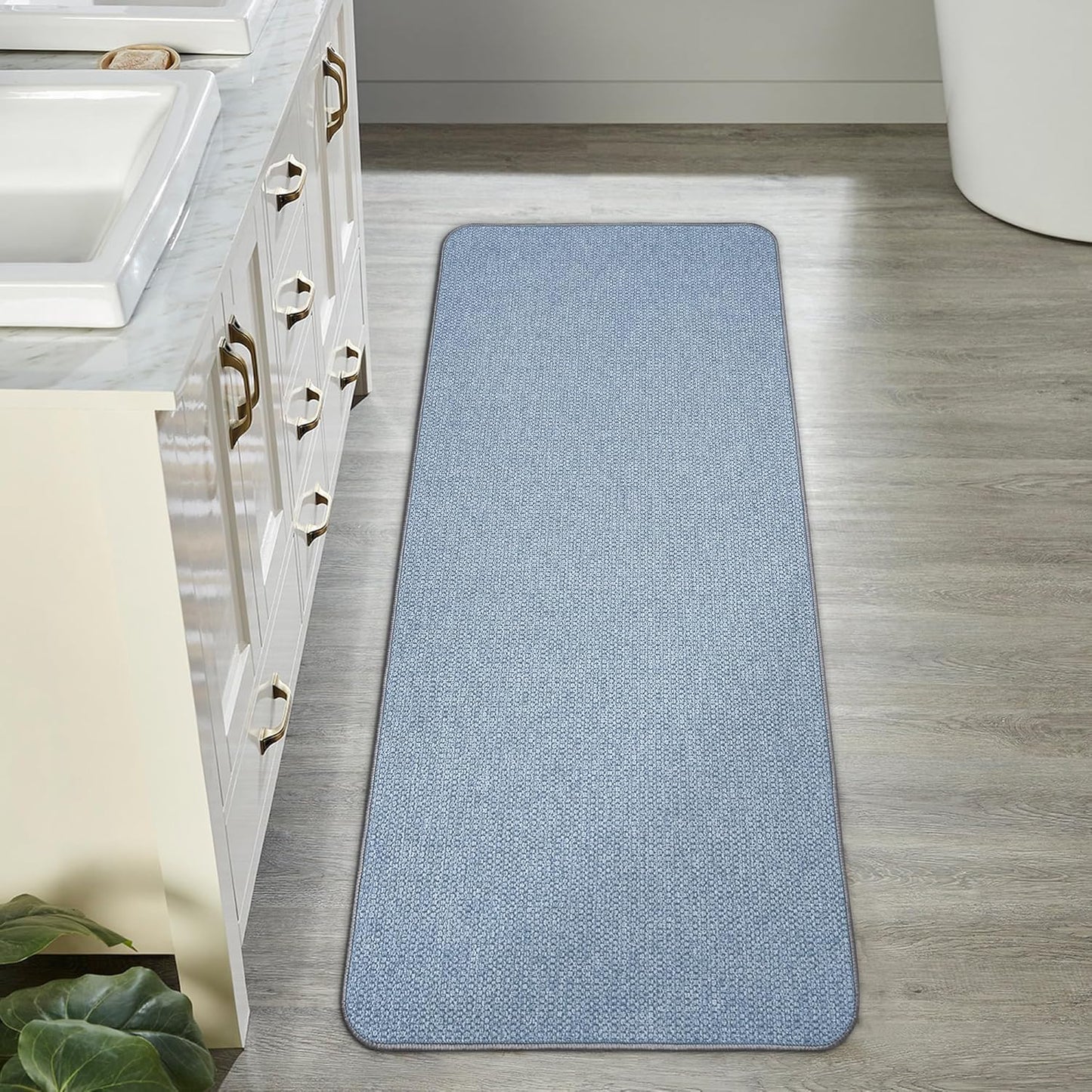 Bath Mat,Ultra Thin Bathroom Runner Rugs,Large Bath Mats for Bathroom,Quick Dry,Non-Slip,Machine Washable,Low Pile,Bath Rug,Shower Outside,Sink,Home Decor Accessories.Blue,1'9"x3'11"（21x47inch）