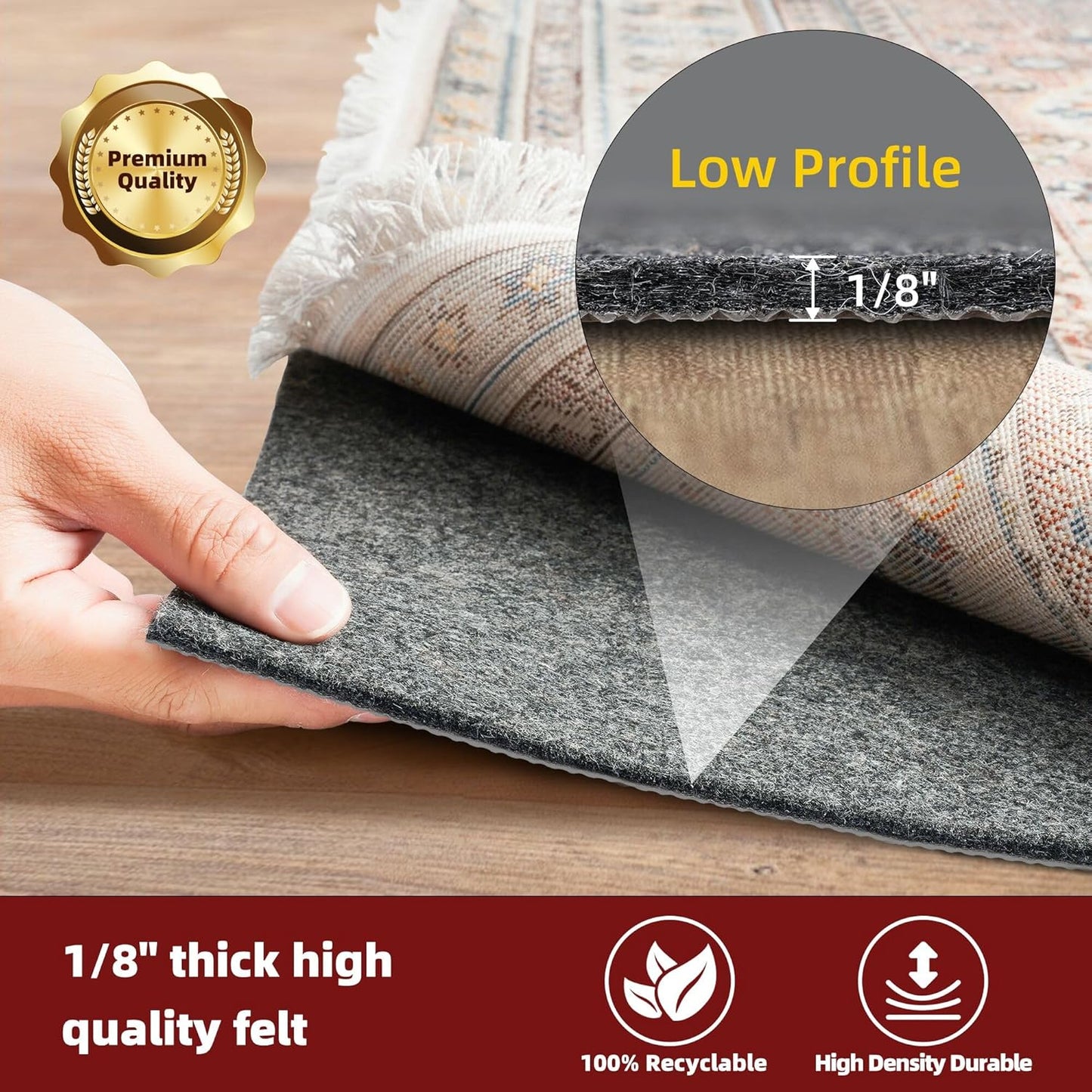 BAGAIL Felt and Natural Rubber Backing Rug Pads 1/8” Thick, Round 4 Feet Non Slip Rug Gripper Keep Rugs in Place, Under Area Rug Protective Cushioned Pads, Carpet Runners, Hardwood Floors Protection